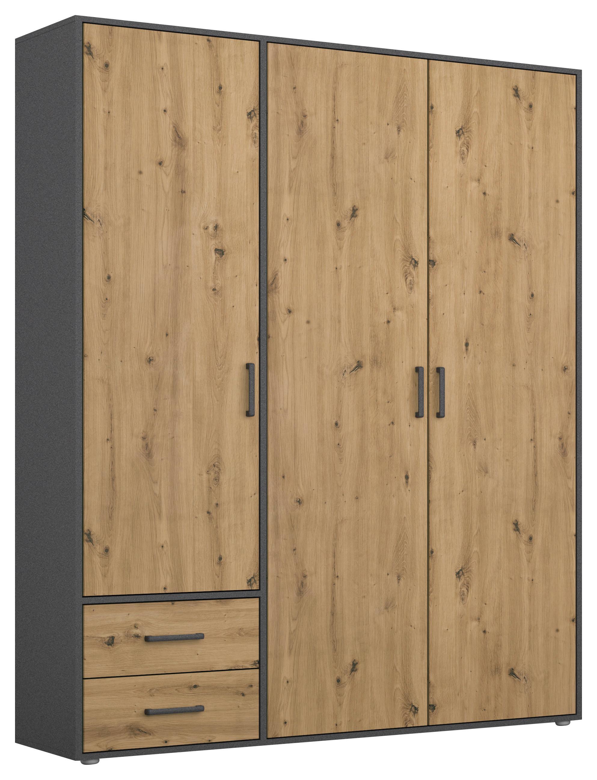 Drehtürenschrank Voyager Grau,eiche Artisan 140 cm - Eiche Artisan/Grau, MODERN, Holzwerkstoff (140/194/53cm) - Rauch Möbel