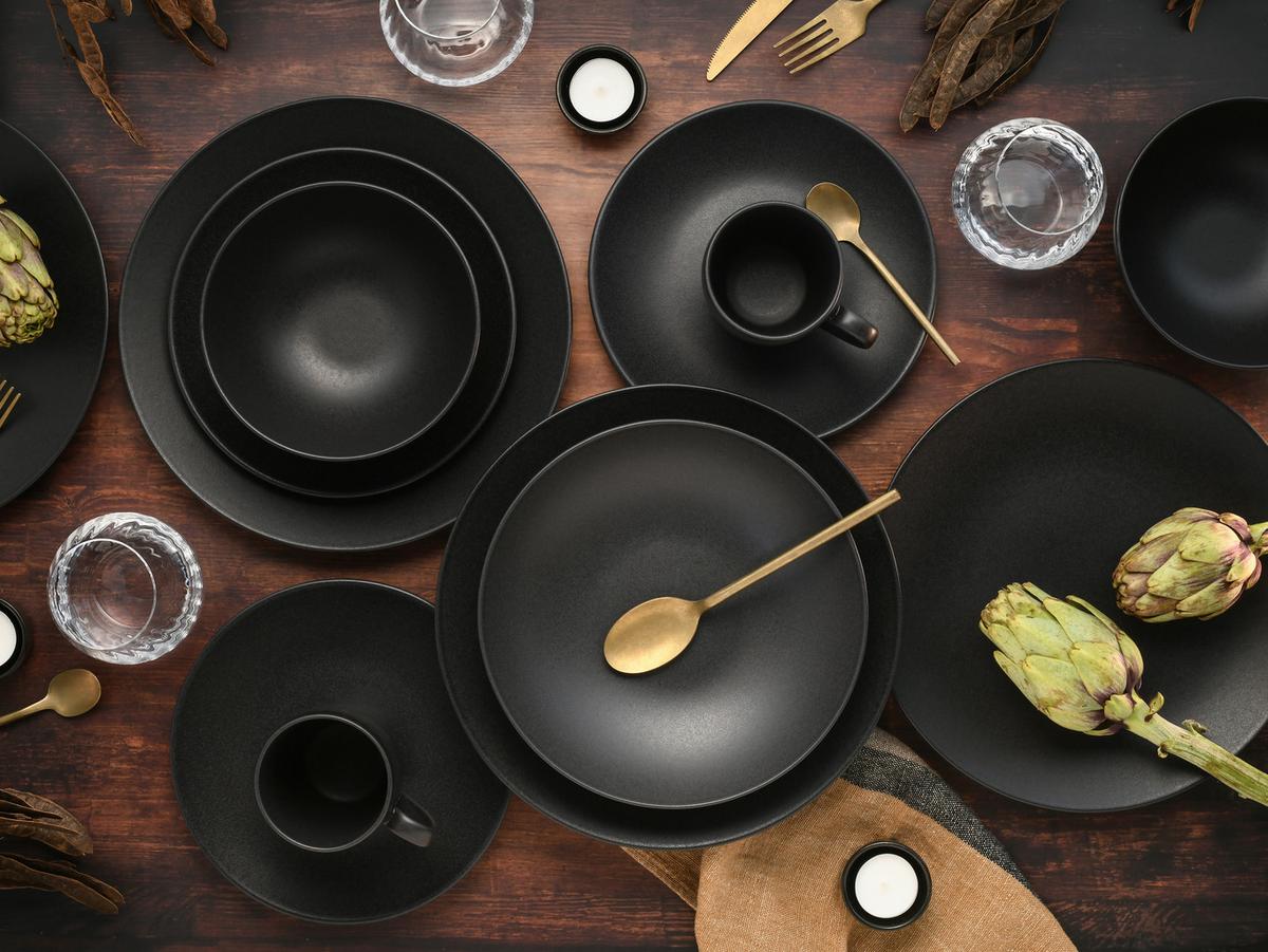Tafelservice Soft Steinzeugk, Schwarz, 18 -Teilig. - Schwarz, Basics, Keramik - Creatable