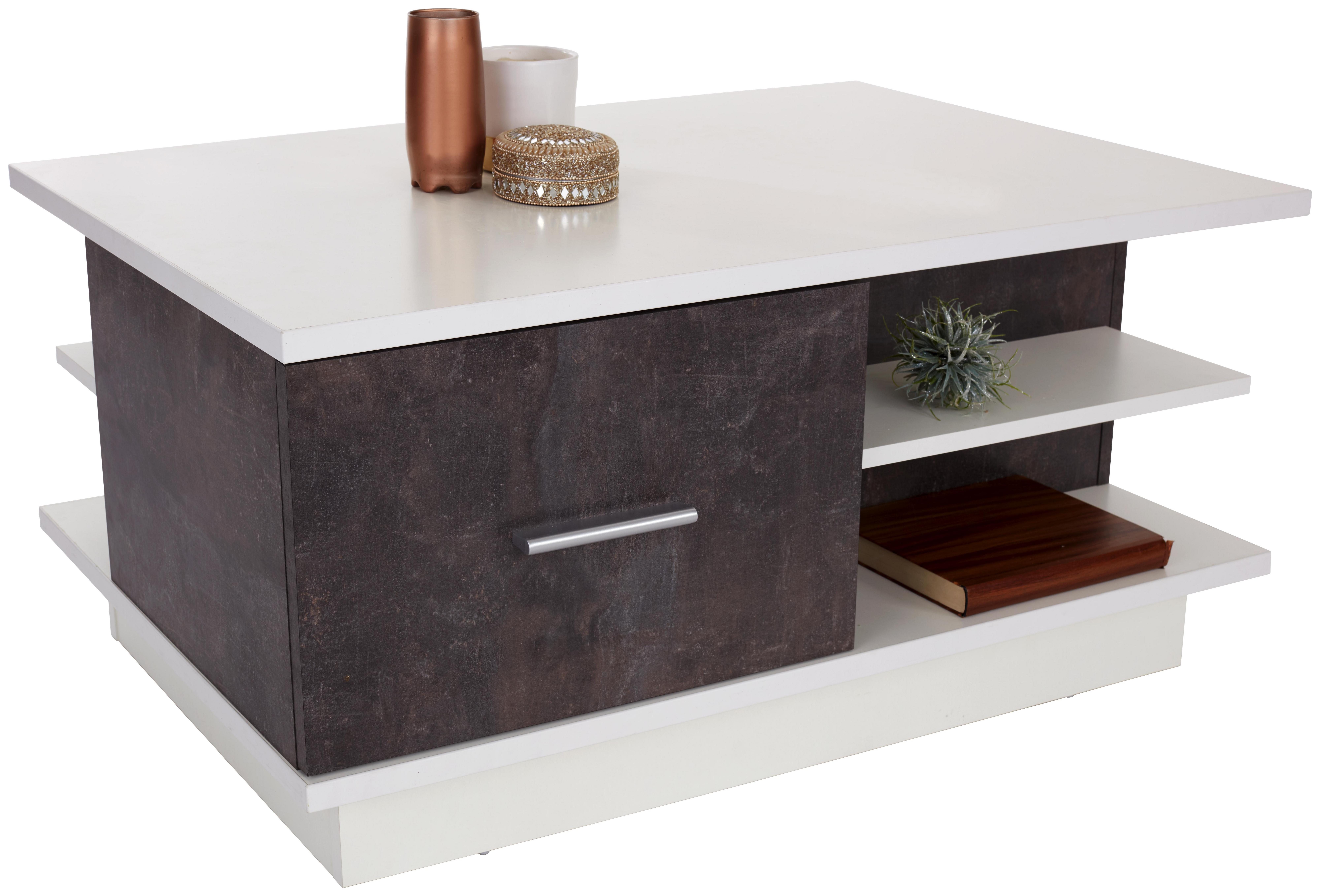 Dohányzóasztal City - Fehér/Sötétszürke, modern, Faalapú anyag (100/45/60cm)