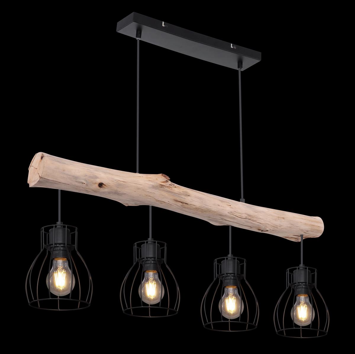 Hängeleuchte Mina H: 140 Cm 4-Flammig - Schwarz/Naturfarben, Basics, Holz/Metall (82,5/13,6/140cm) - Globo