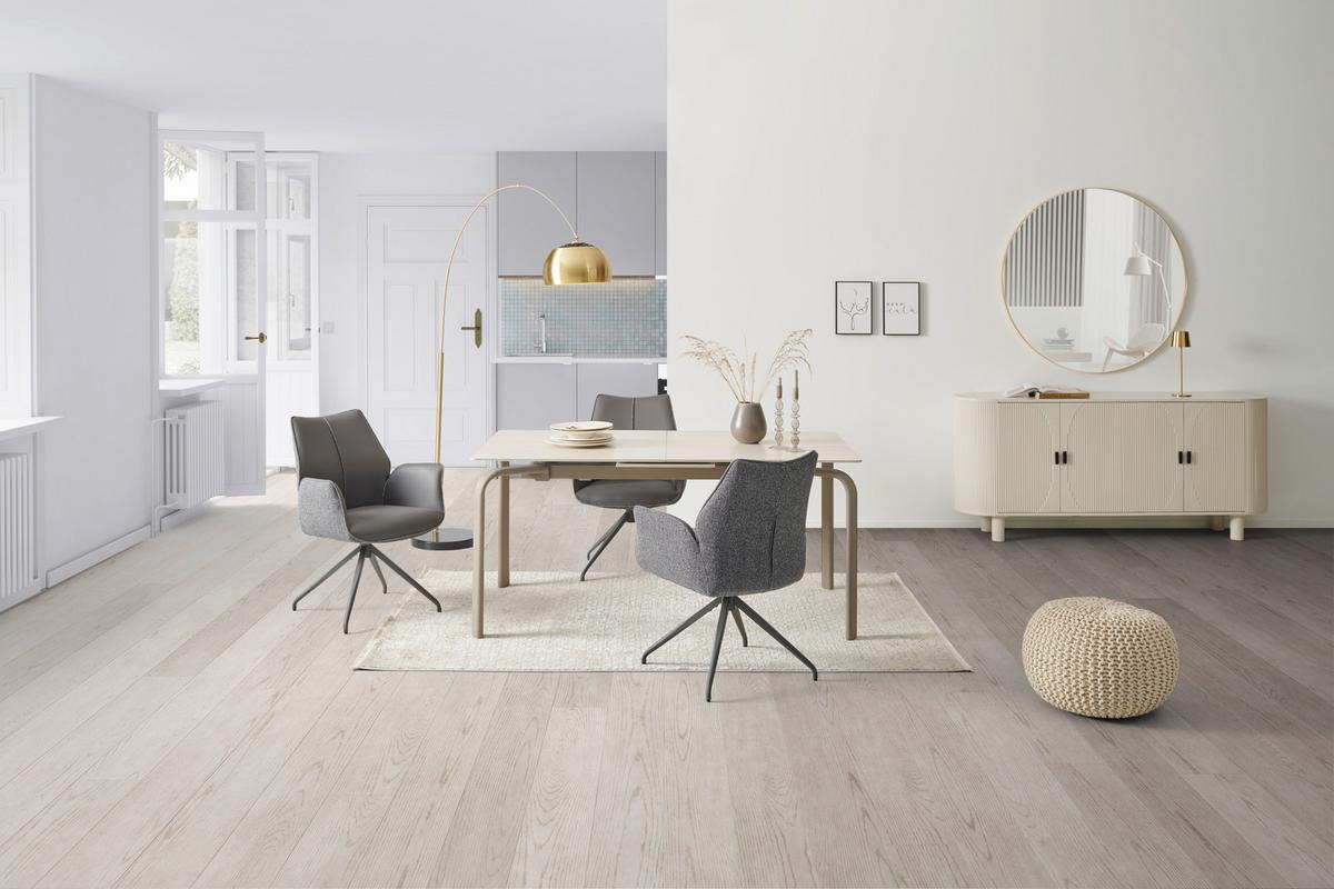 Armlehnstuhl Darcy Lederlook Grau 360° Drebhbar - Schwarz/Grau, KONVENTIONELL, Textil/Metall (61/82,5/61cm) - Livetastic