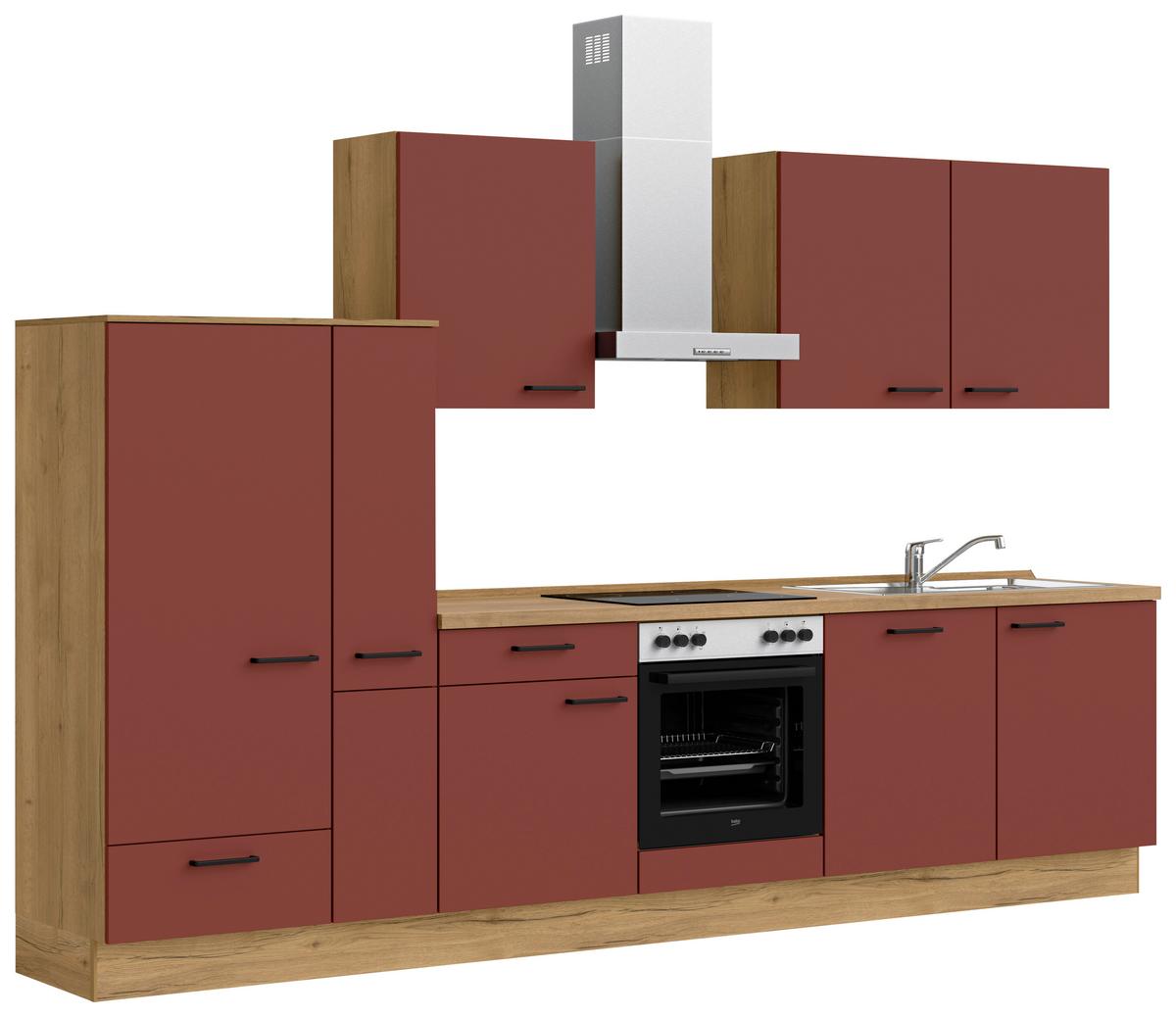 Küchenleerblock Easytouch Low-Line, L11 Links - Eichefarben/Rot, MODERN, Holzwerkstoff (330cm) - Nobilia