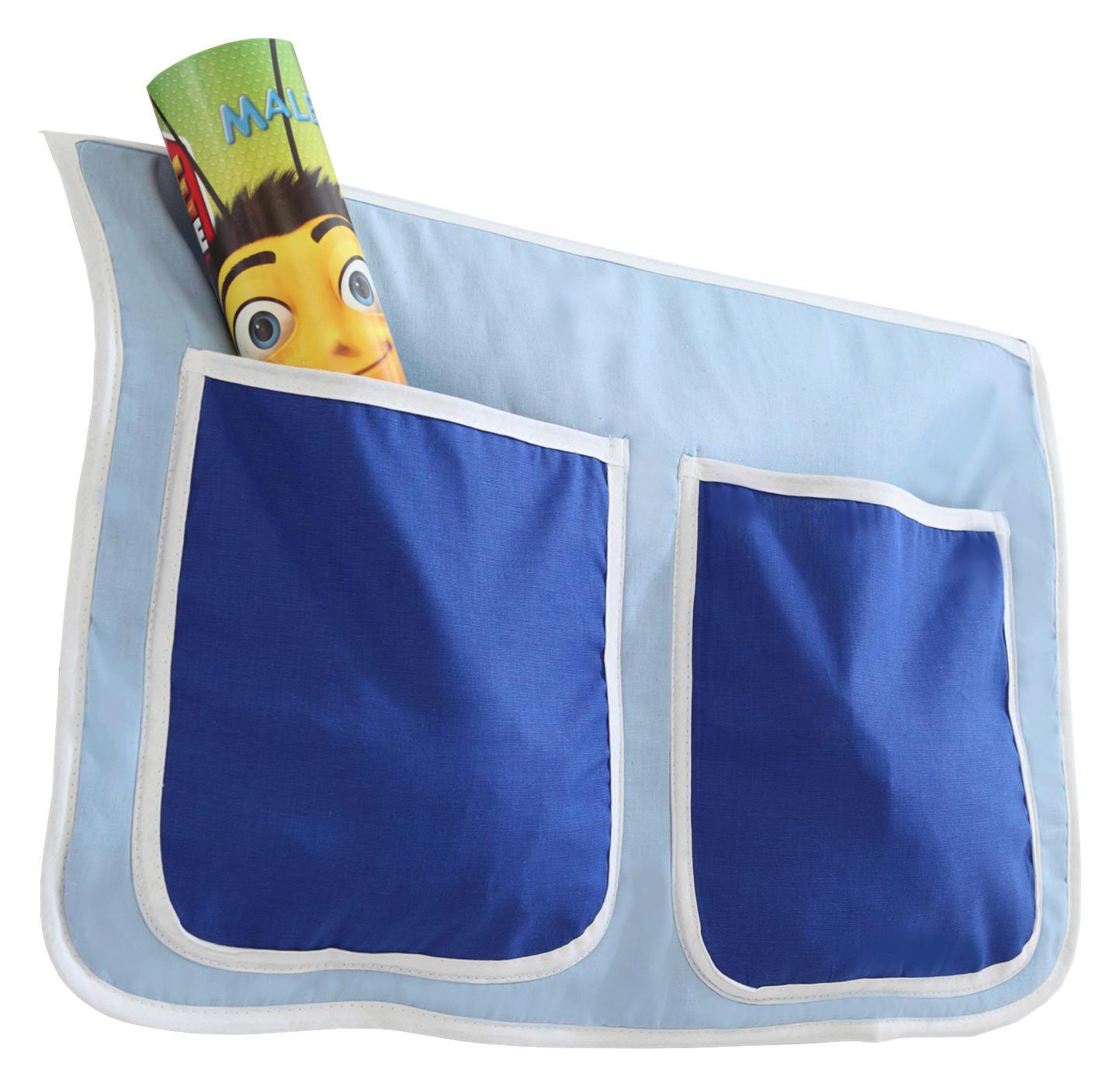 Betttasche aus Biobaumwolle m. 2 Fächern, blau
