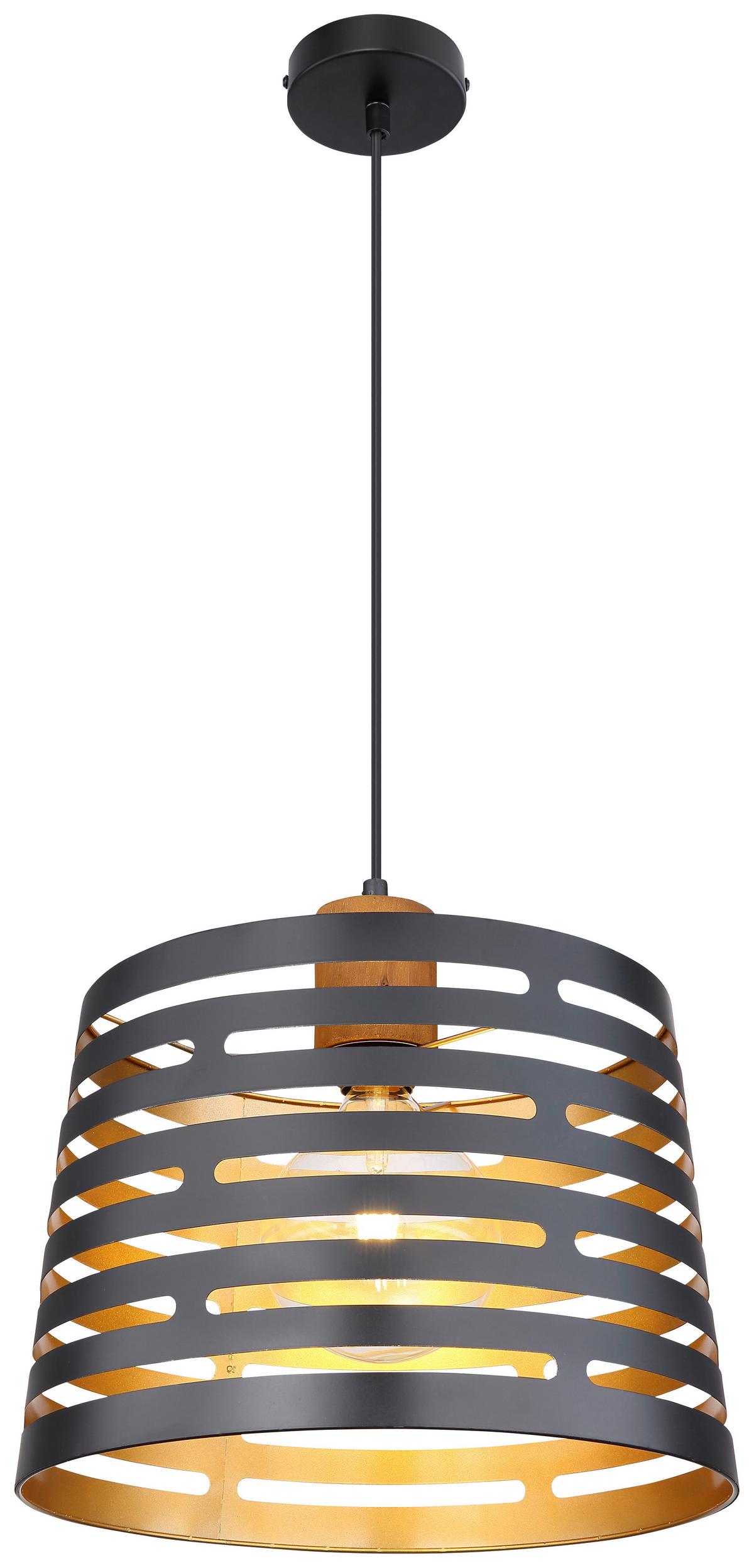 Hängeleuchte Ablona H: 120 Cm 1-Flammig, Holz/metall - Goldfarben/Schwarz, Natur, Holz/Metall (35/120cm) - Globo