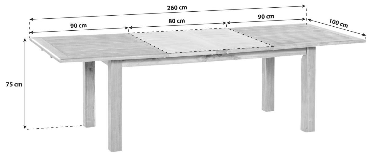 Gartentisch ausziehbar Paraiba Akazienholz L: 180 cm - Akaziefarben, ROMANTIK / LANDHAUS, Holz (180-260/100/75cm) - Gardenson