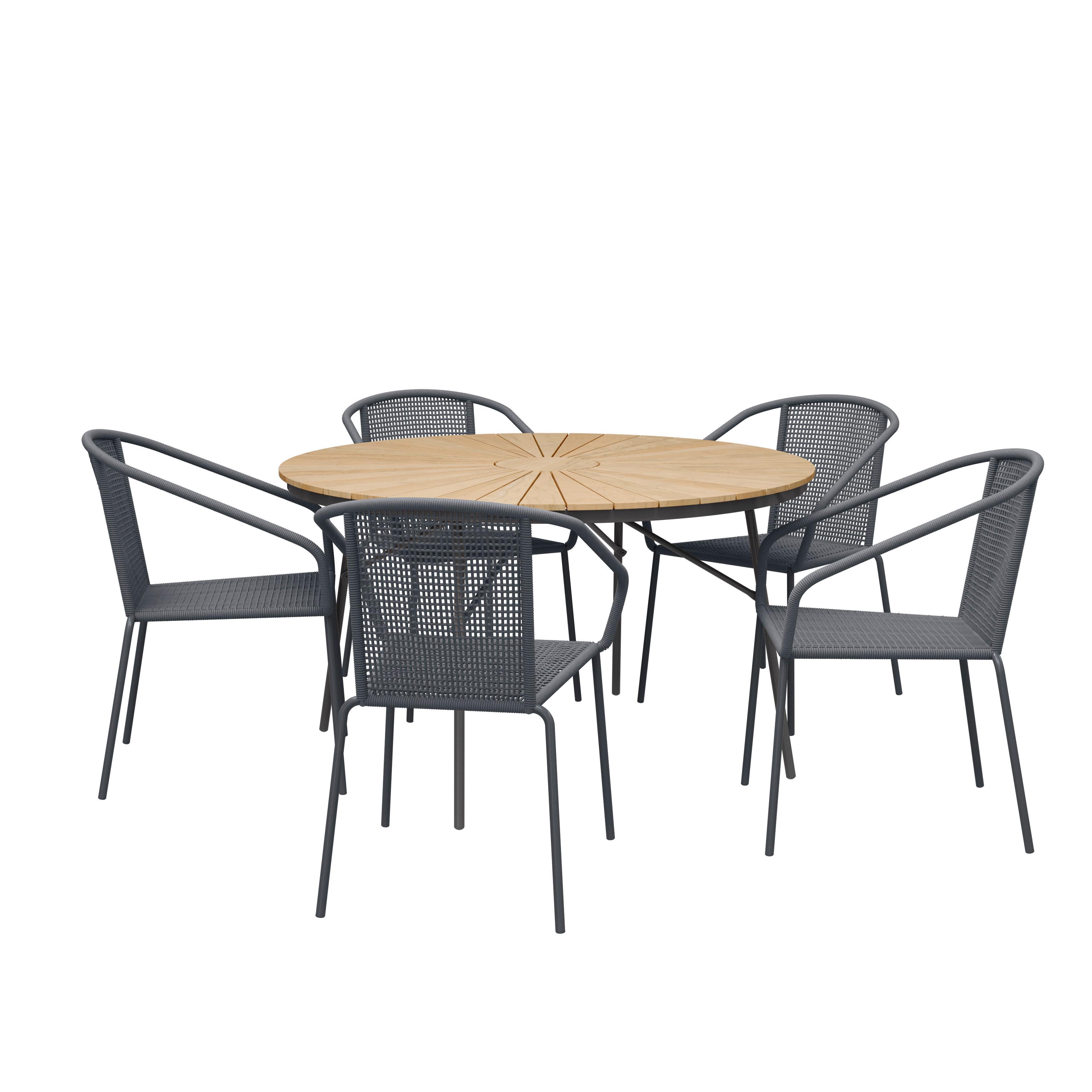 Gartentischgruppe Ellen/Vito 6tlg - Dunkelgrau/Anthrazit, Natur, Holz/Kunststoff (180/180/74cm) - Gardenson