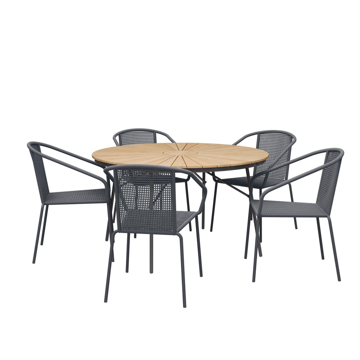 Gartentischgruppe Ellen/Vito 6tlg - Dunkelgrau/Anthrazit, Natur, Holz/Kunststoff (180/180/74cm) - Gardenson