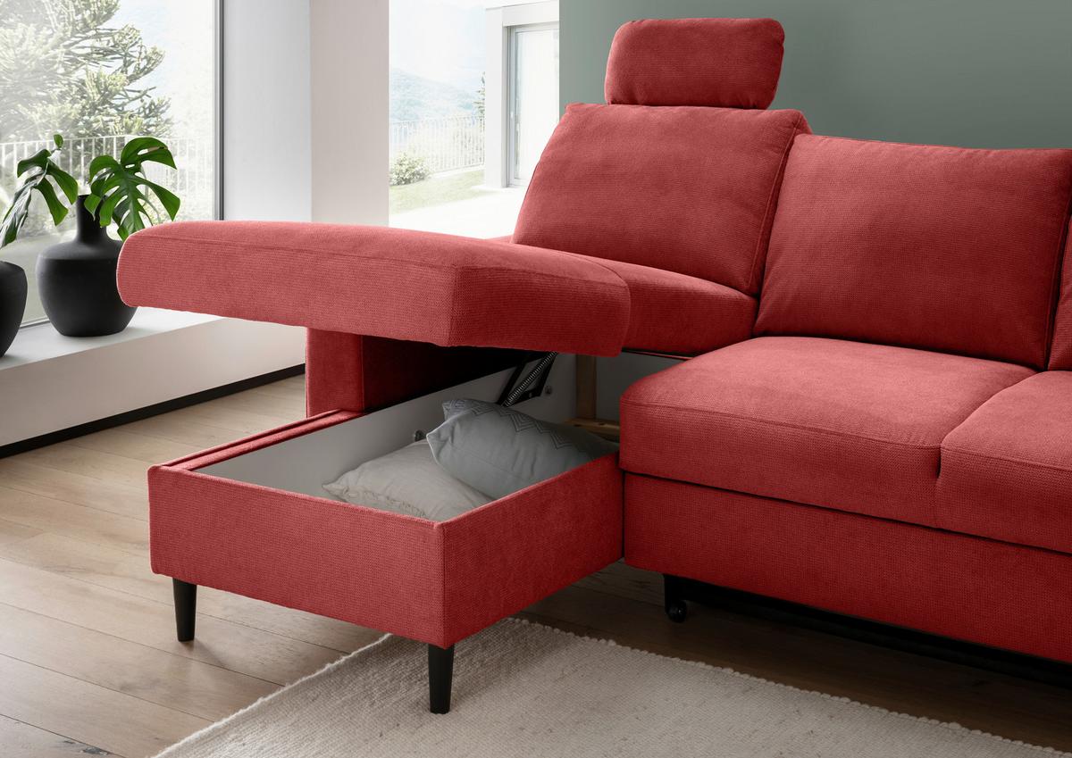 Eckschlafsofa Passione Rot S: 147x234 cm - Rot/Schwarz, MODERN, Textil (147/234cm) - Livetastic