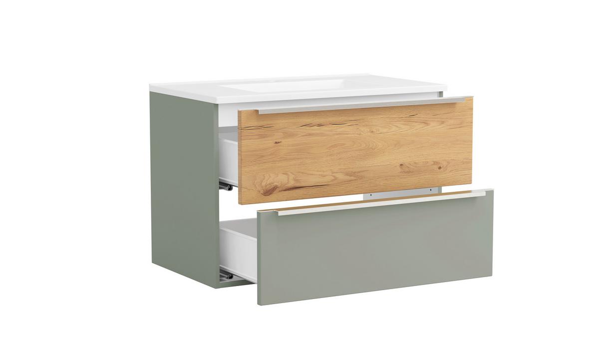 WASCHTISCHKOMBI Schilfgrün/Wildeiche B: 80cm - Schilfgrün/Wildeiche, Trend, Holzwerkstoff/Stein (80/54/47cm) - Held