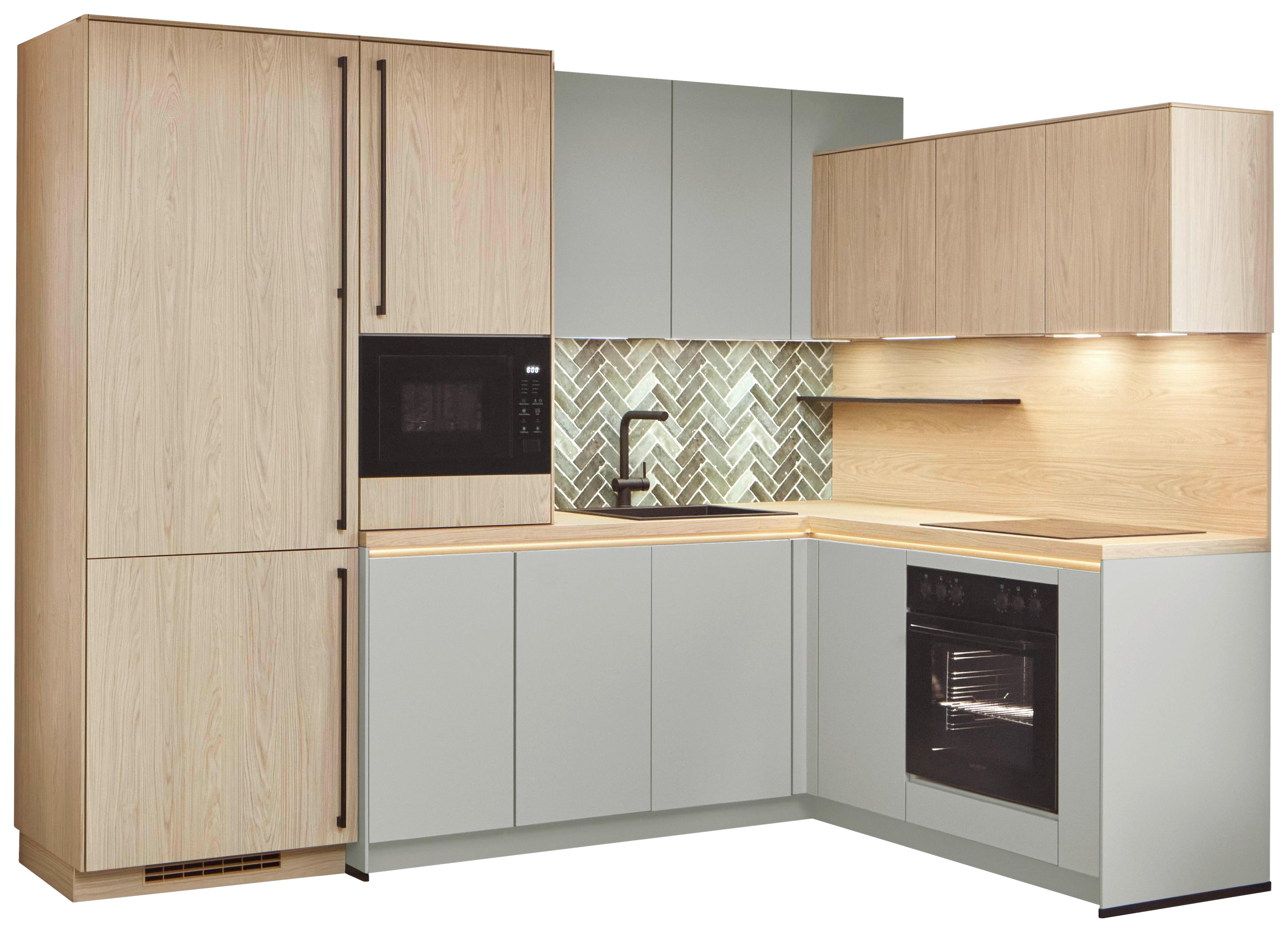 Eckküche Sidney/Singapur - Sandfarben/Eichefarben, Basics, Holzwerkstoff (288/185cm) - Vertico