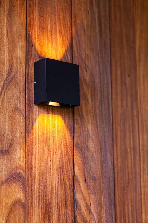 Außenwandleuchte Gemini Beams 10w Aluminium, Wandmontage - Schwarz, Basics, Metall (11/11/6cm)