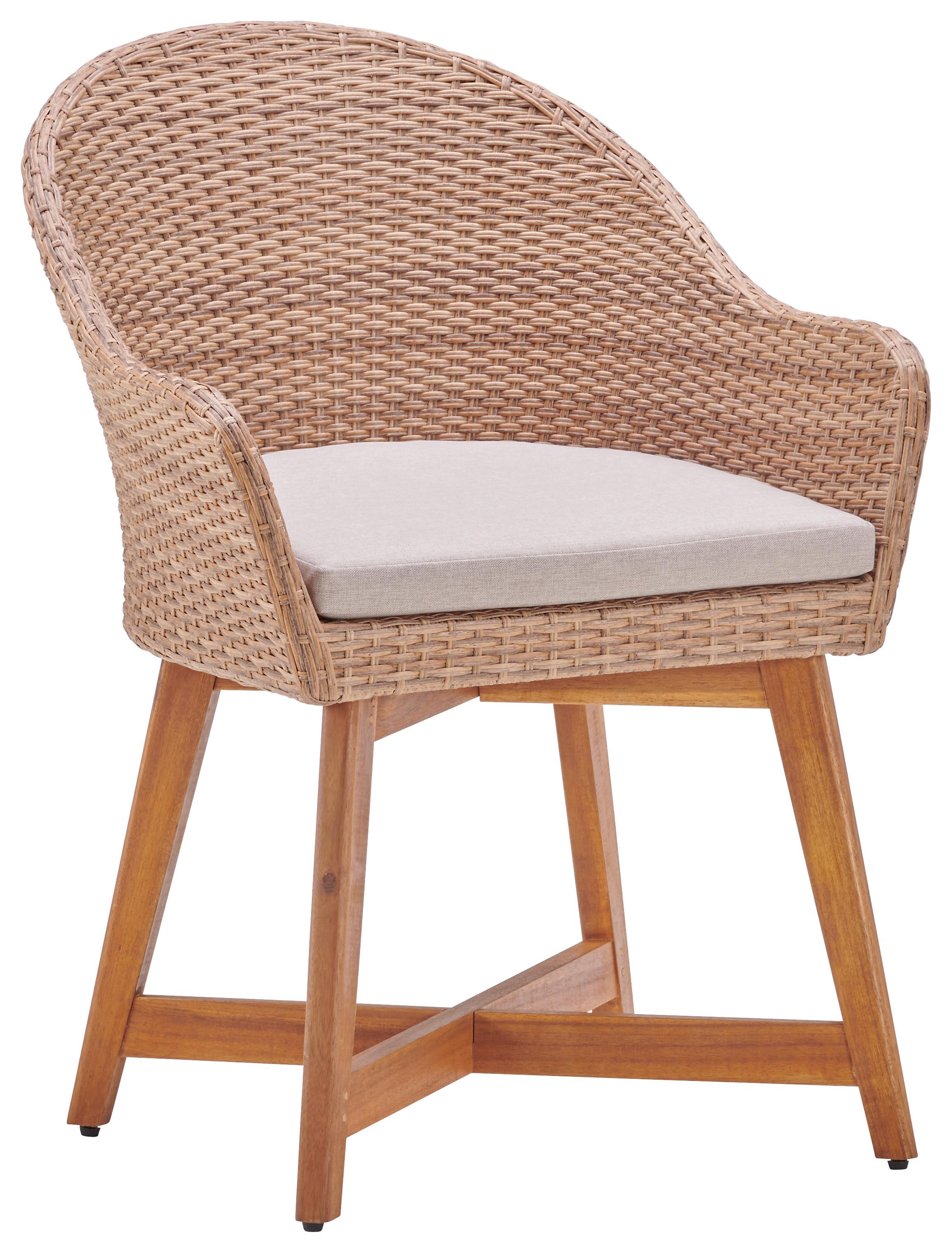 Gartensessel Melanie Aus Kunststoffgeflecht Mit Polster - Hellbraun, MODERN, Holz/Kunststoff (62/86/64cm) - Beldano