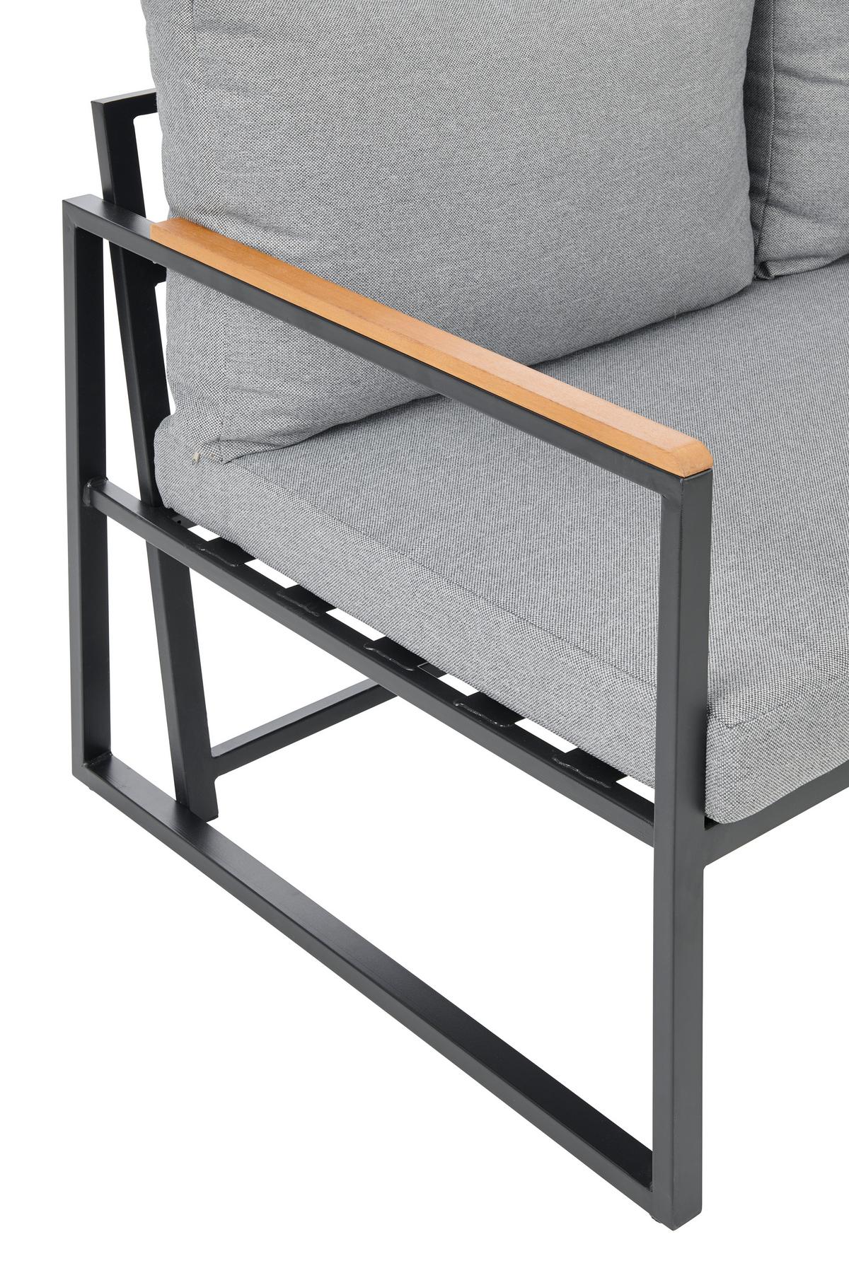 Loungegarnitur 3-tlg. Catania Stahl/holz/textil Mit Kissen - Schwarz/Grau, MODERN, Glas/Holz (206/206cm) - Beldano