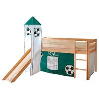 Vyvýšená postel KASPER závěs zelený - barvy borovice/zelená, Natur, dřevo (90/200cm) - MID.YOU