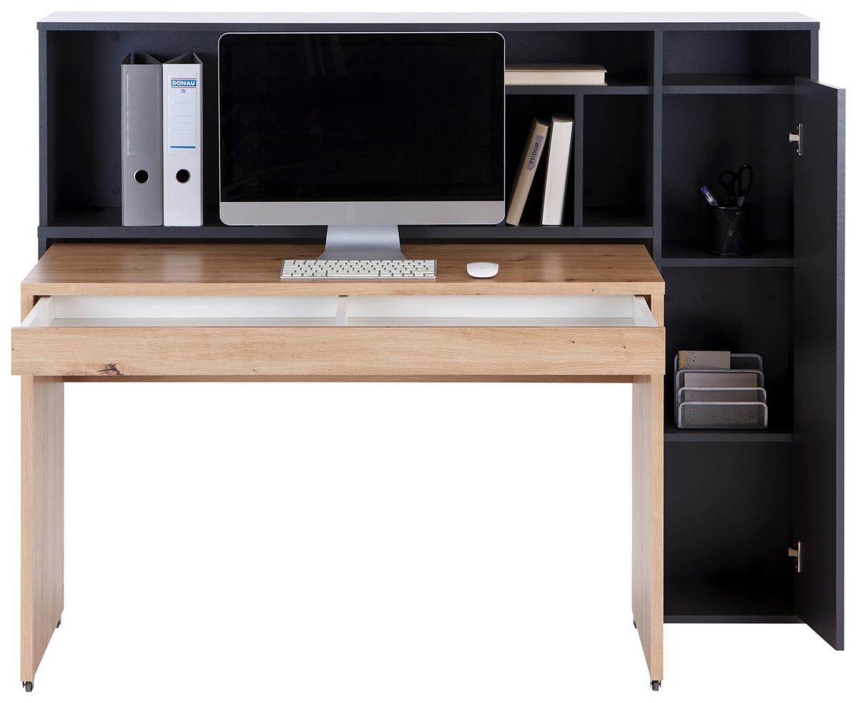 Schreibtisch mit Stauraum B: 150 cm Anthrazit/Eiche Dekor - Anthrazit/Eiche Artisan, MODERN, Holzwerkstoff (150/118,7/52,8cm)