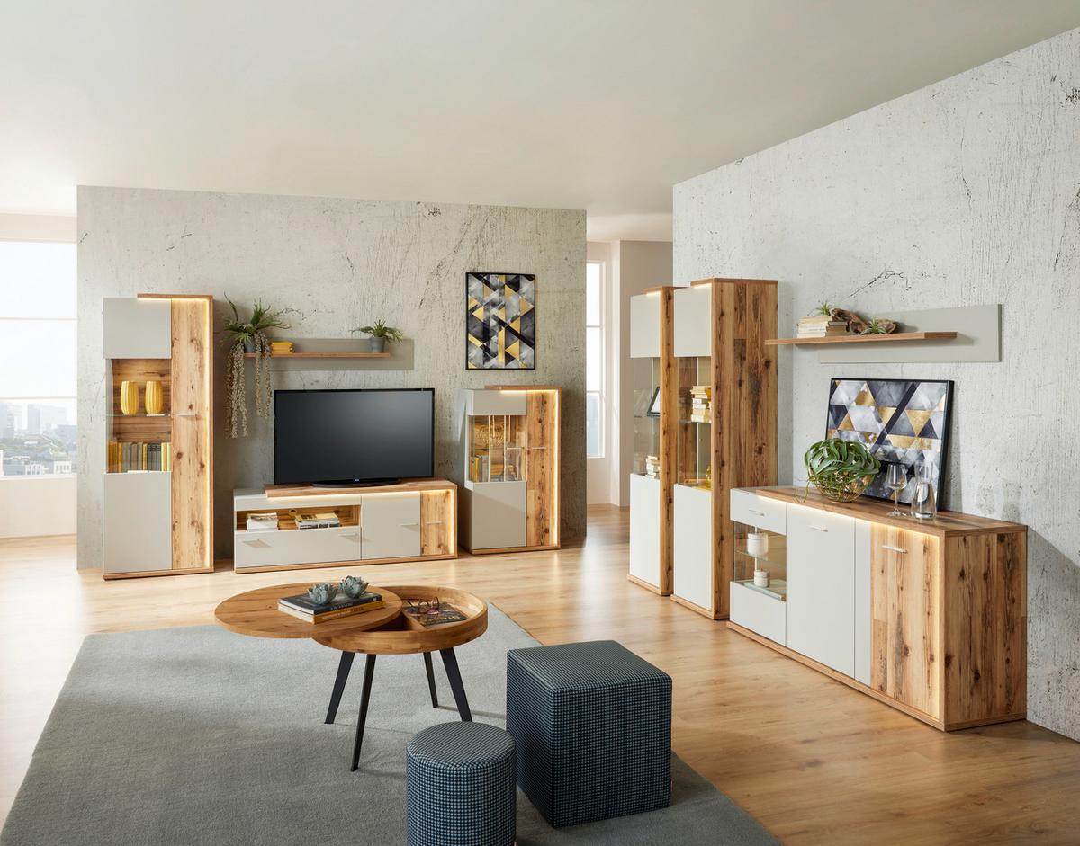 Vitrine Ambiente B: 73,5 cm mit Led Alpine Lodge Dekor - MODERN, Glas/Holzwerkstoff (73,5/131,6/43,6cm)