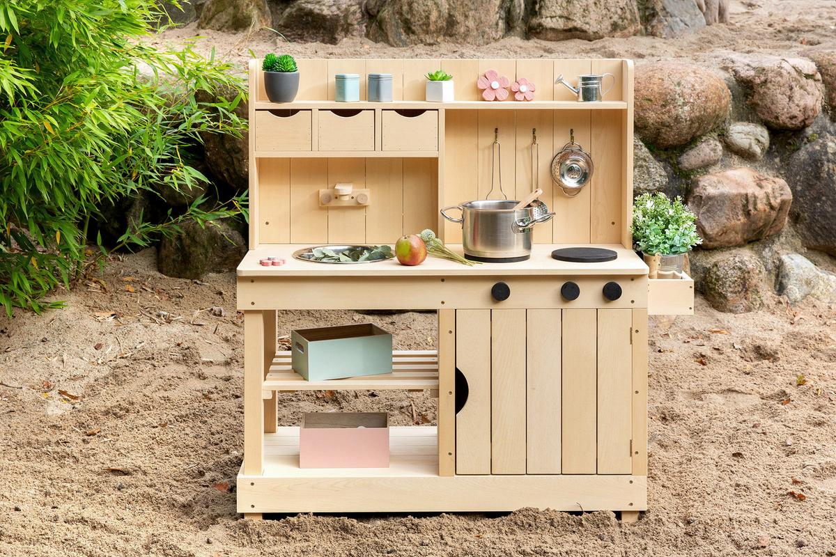 Matschküche 80003 Explorer - Naturfarben, Basics, Holz/Metall (102/40/105cm) - MUDDY BUDDY