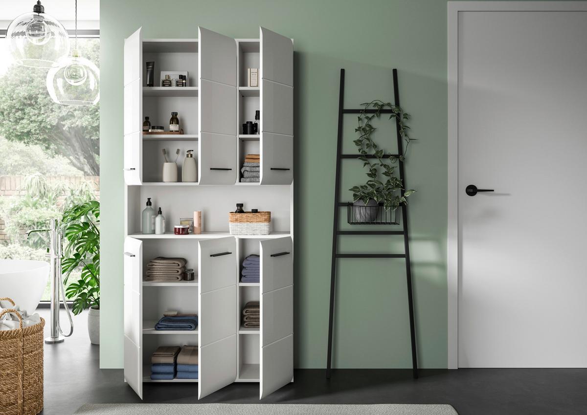 Hochschrank Ice Weiß Hg B: 90 Cm - Weiß Hochglanz/Schwarz, MODERN, Holzwerkstoff (90/185/30cm) - MID.YOU