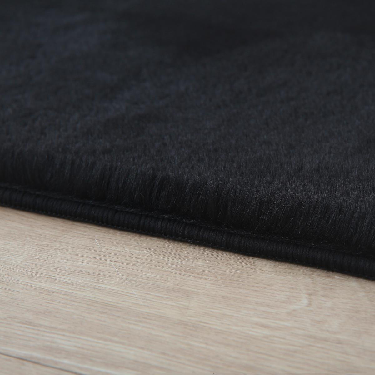 Hochflorteppich, Schwarz Pouffy - Schwarz, Basics, Textil (80/150cm)