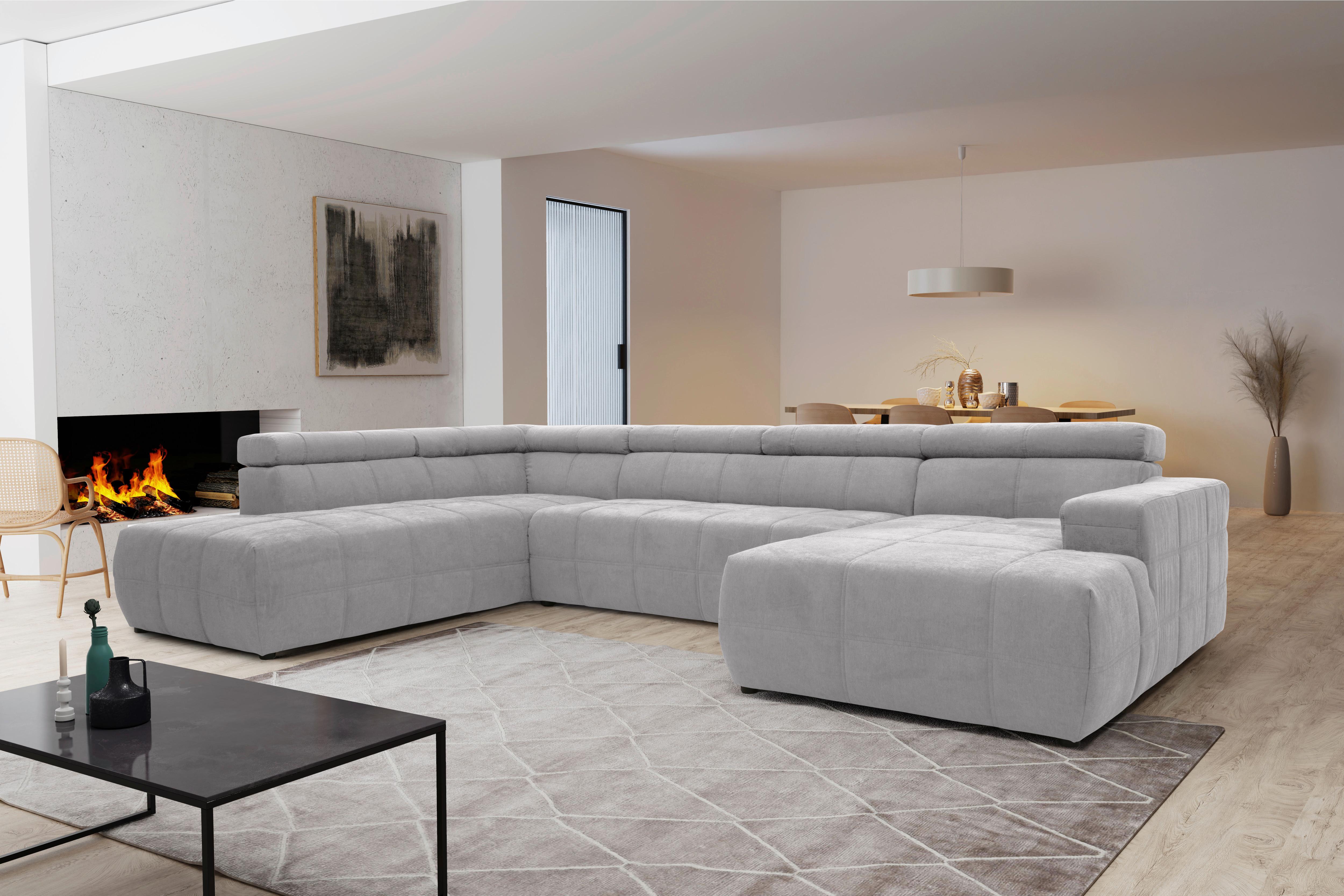 Wohnlandschaft Brandon Mit Kopfteilverstellung Silber - Silberfarben/Schwarz, Design, Textil (228/359/175cm) - MID.YOU