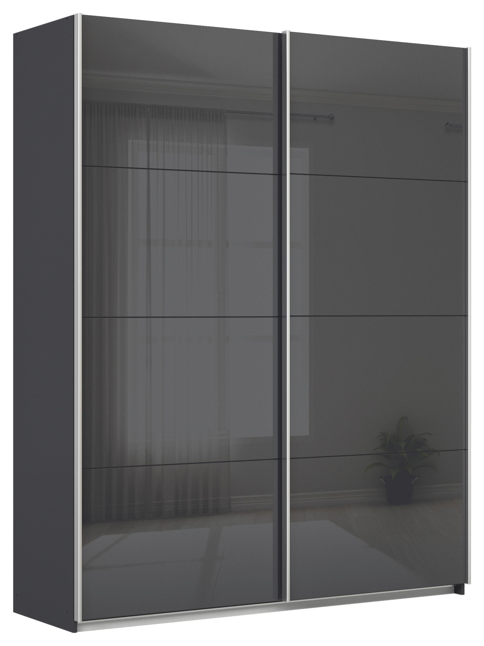 Schwebetürenschrank B: 181cm Feldkirch Grau - Anthrazit/Anthrazit Hochglanz, MODERN, Glas/Holzwerkstoff (181/229/62cm)
