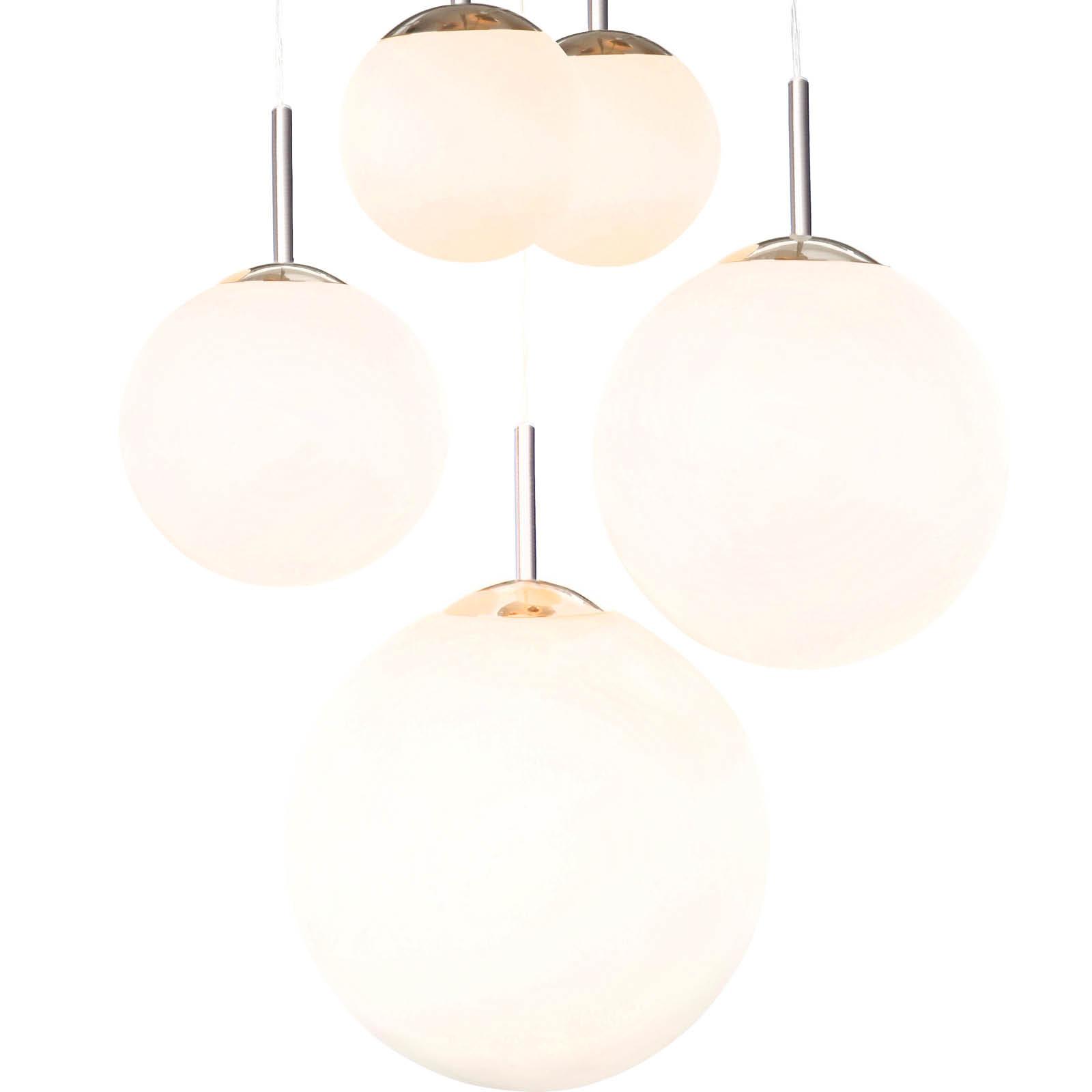 Hängeleuchte Balla H: 90 cm 5-Flammig, mit Opalglas-Kugeln - Opal/Nickelfarben, Basics, Glas/Metall (50/90cm) - Globo