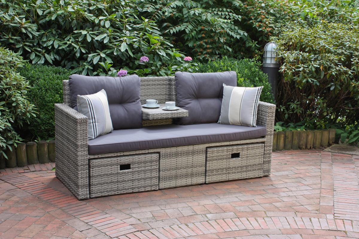 Loungegarnitur Valletta - Hellgrau/Schwarz, Basics, Kunststoff/Textil (180/86/75cm) - Gardenson