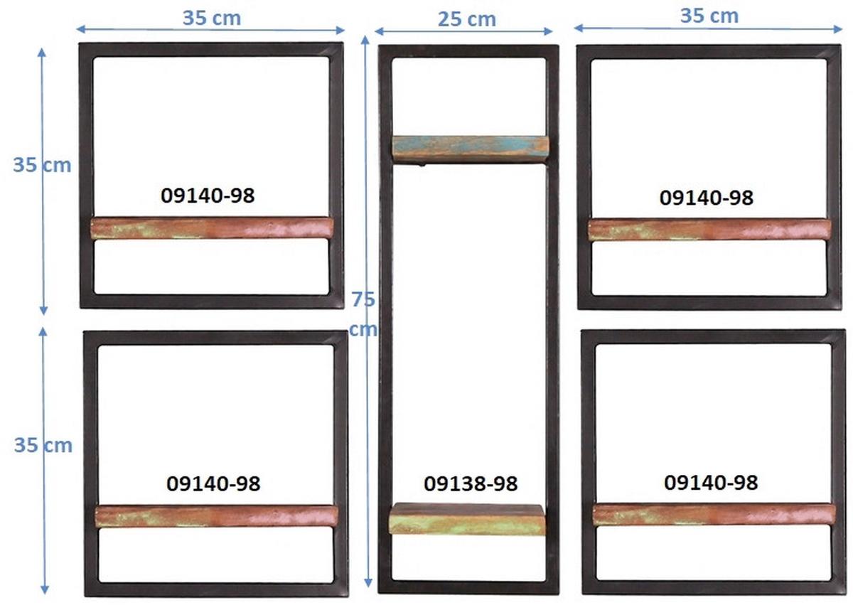 Wandregalset 5-tlg. Altholz/Schwarz B: 105cm - Multicolor/Schwarz, Design, Holz/Metall (105/75/25cm) - MID.YOU