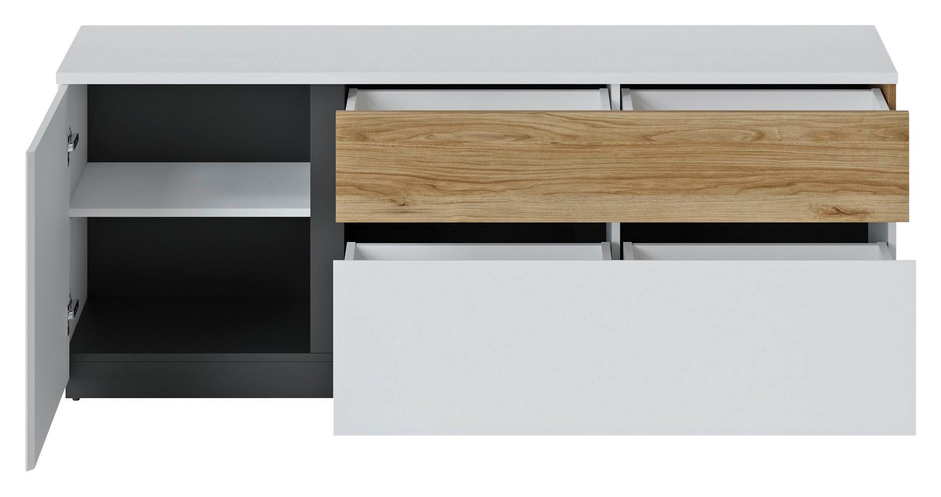 TV-Element Novena Alpinweiß B: 160,2 cm - Eichefarben/Schwarz, Trend, Holzwerkstoff (160,2/63,1/40cm)