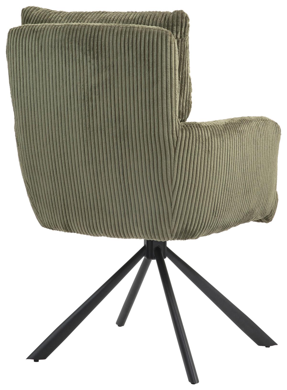 Armlehnstuhl Leni Cord Grün Sitzfl. 180° drehbar, B: 60cm - Schwarz/Grün, KONVENTIONELL, Textil/Metall (60/95/67cm) - MID.YOU