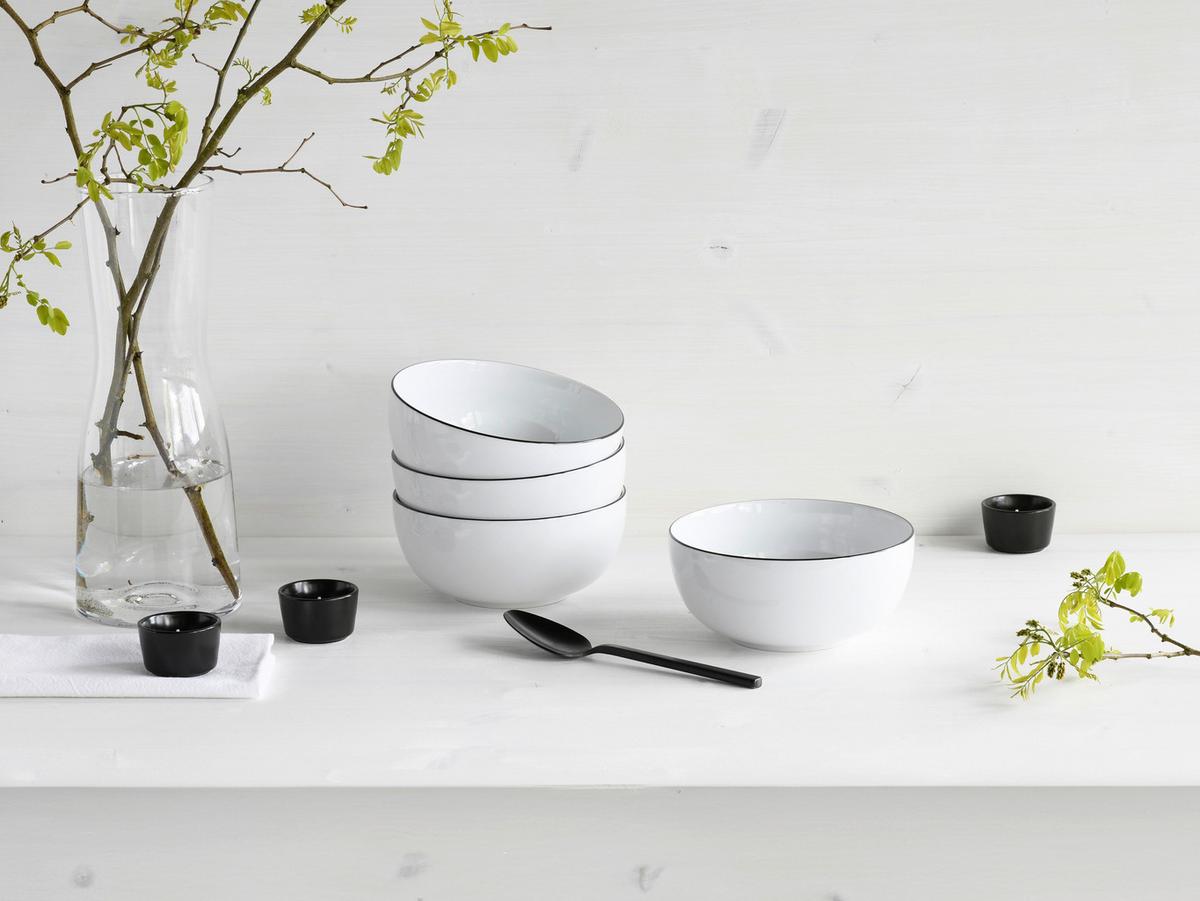 Schüsselset Porzellan Schwarz Weiß - Schwarz/Weiß, Design, Keramik - Creatable