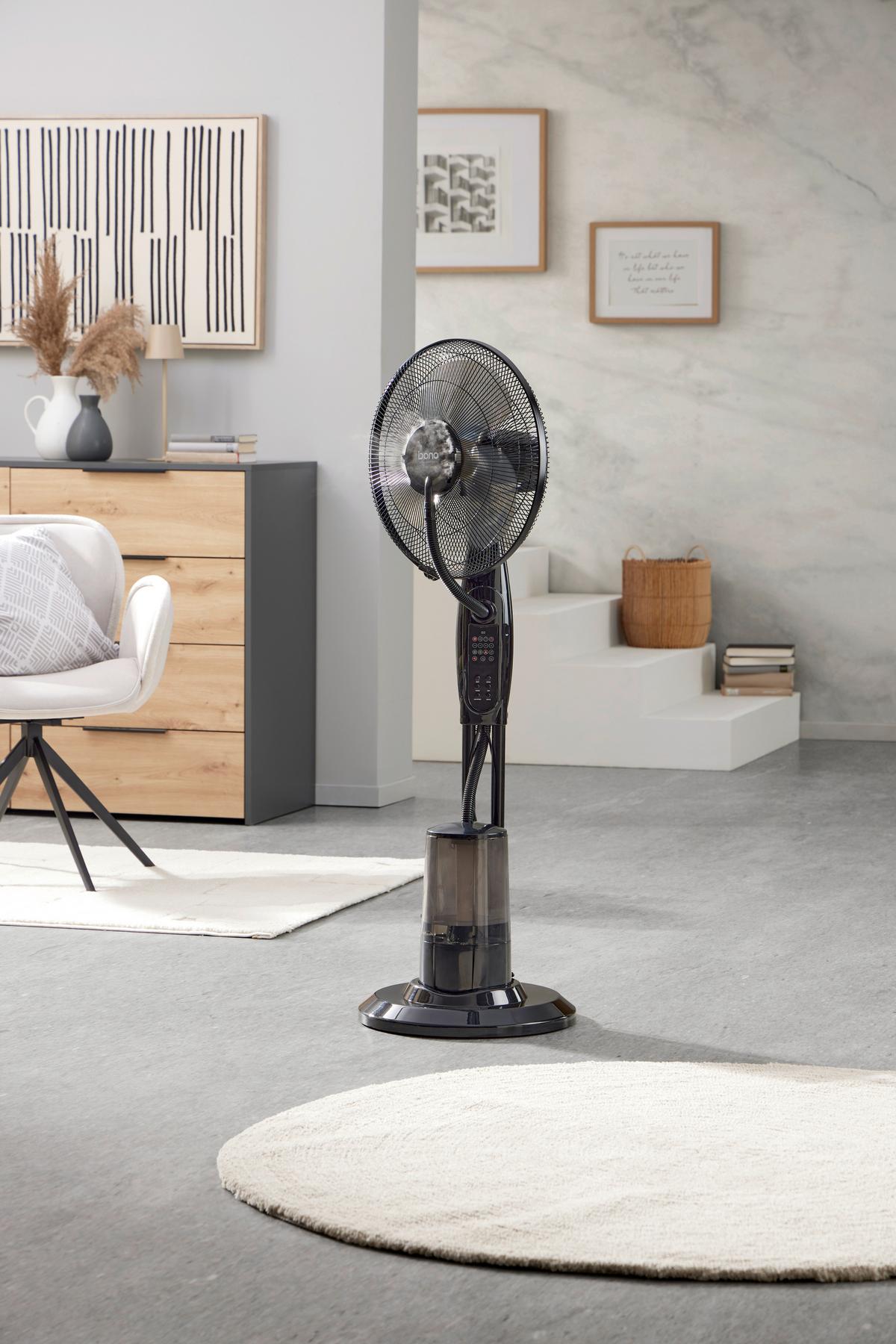 Standventilator Olinia - Schwarz, MODERN, Kunststoff/Stein (43/40/125cm) - Bono