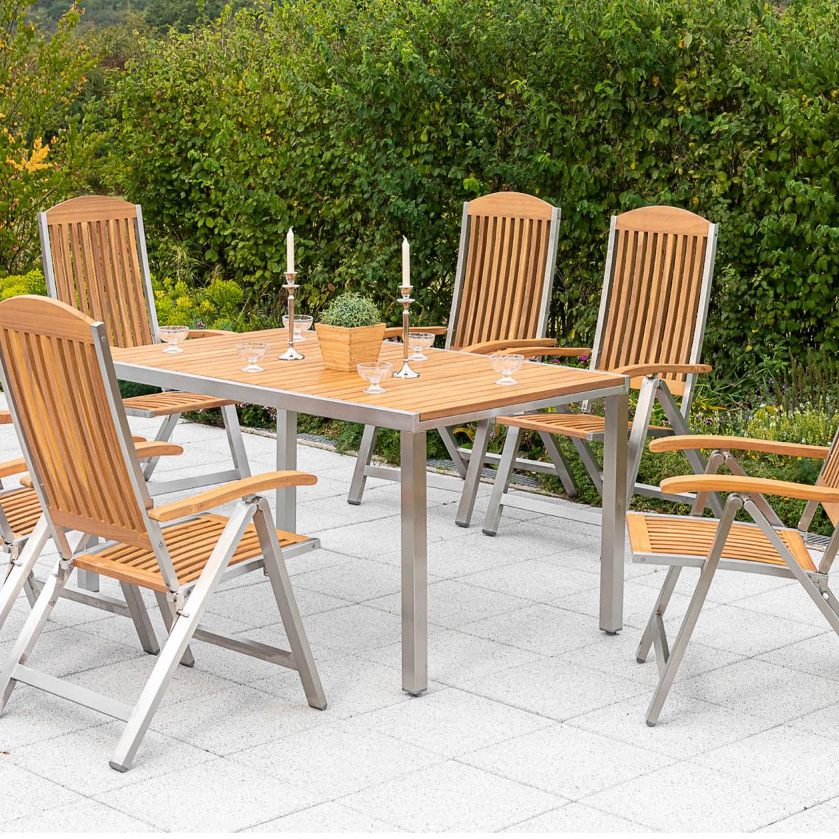 Gartengarnitur 7-Tlg. Keros Echtholz/Metall - Silberfarben/Akaziefarben, KONVENTIONELL, Holz/Metall - Gardenson