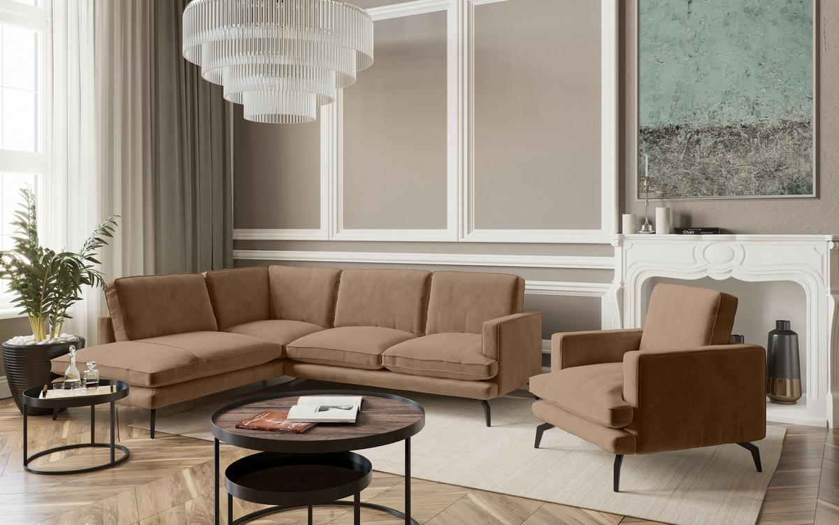 Sitzgarnitur Bali - Schwarz/Braun, Design, Textil (202/250cm) - Livetastic