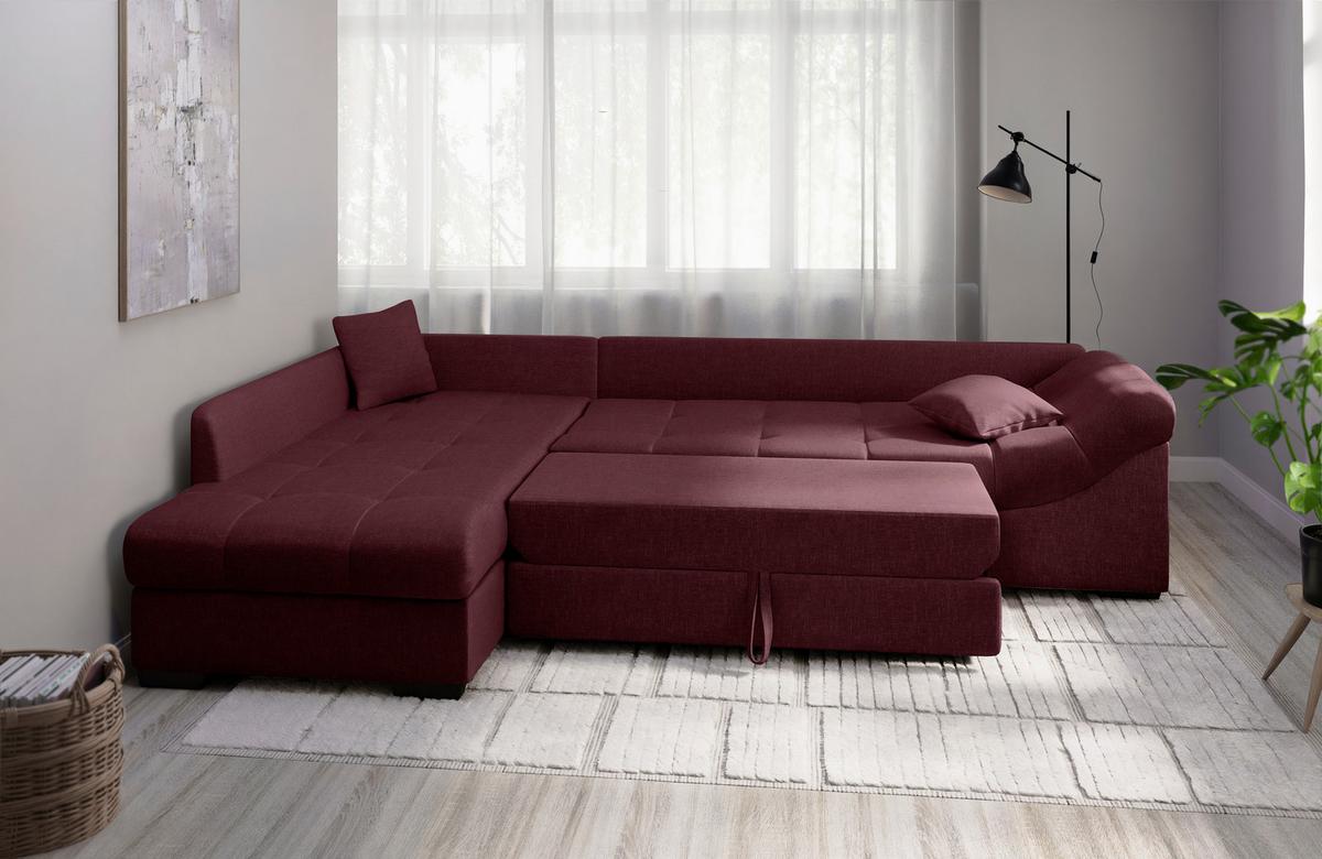 Eckschlafsofa Alvito Bordeaux S: 202x298 Cm - Bordeaux/Schwarz, MODERN, Textil (202/298cm) - MID.YOU