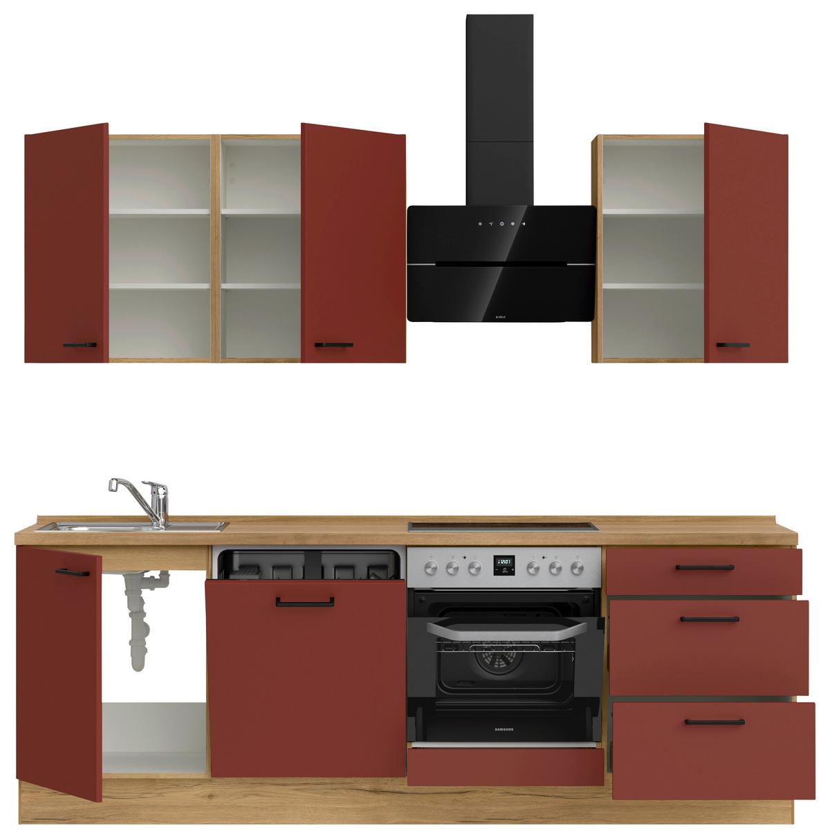 Küchenleerblock Easytouch High-Line, H9 Rechts - Eichefarben/Rot, MODERN, Holzwerkstoff (240cm) - Nobilia