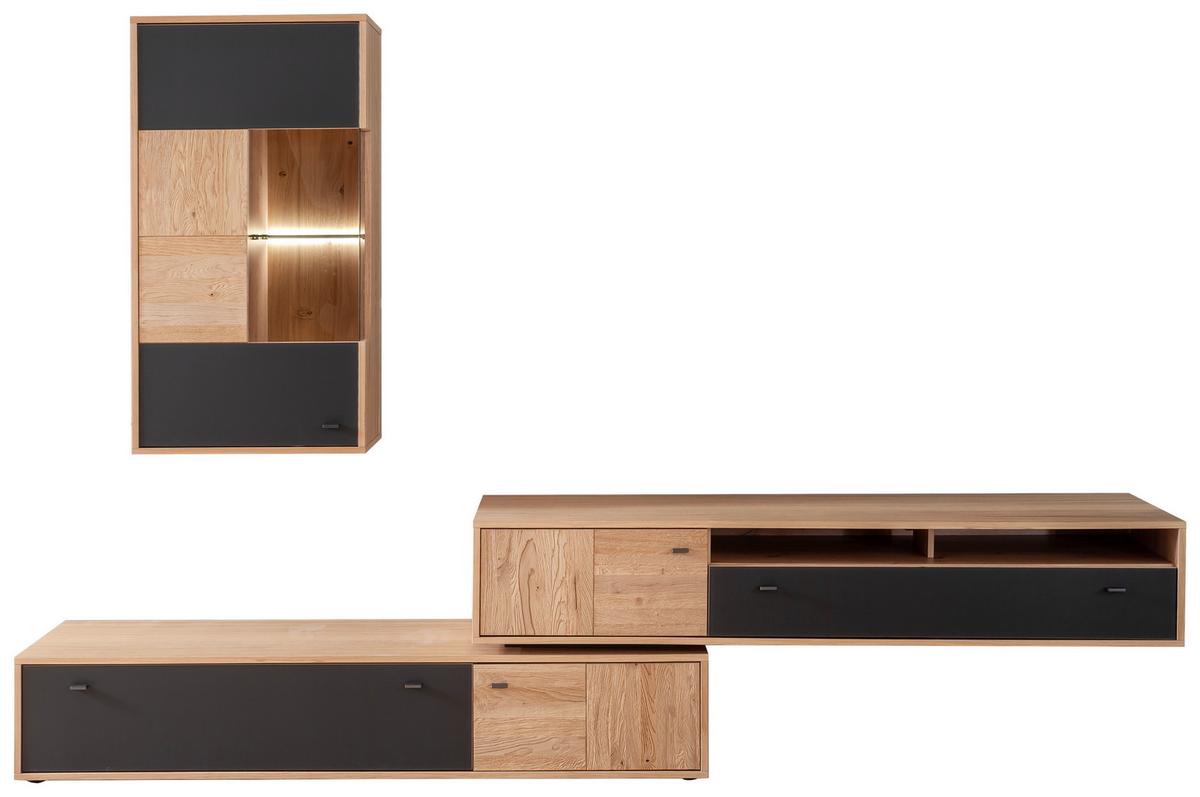 Wohnkombination teilmassiv 2tlg. Valencia Anthrazit/Eiche - Eiche Bianco/Anthrazit, Design, Glas/Holz (306/198/50cm) - MID.YOU