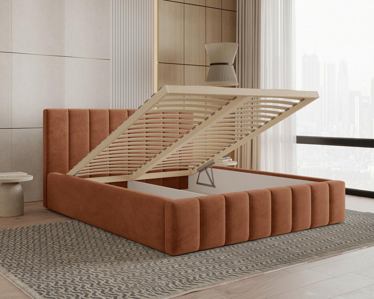Polsterbett Sky mit Bettkasten 160x200 - Terracotta/Schwarz, MODERN, Holz (160/200cm) - Livetastic