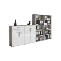 Aktenschrank Office Edition Grau/weiß Hg, B: 337,6 Cm - Weiß Hochglanz/Grau, MODERN, Holzwerkstoff (337,6/185,6/33cm) - MID.YOU