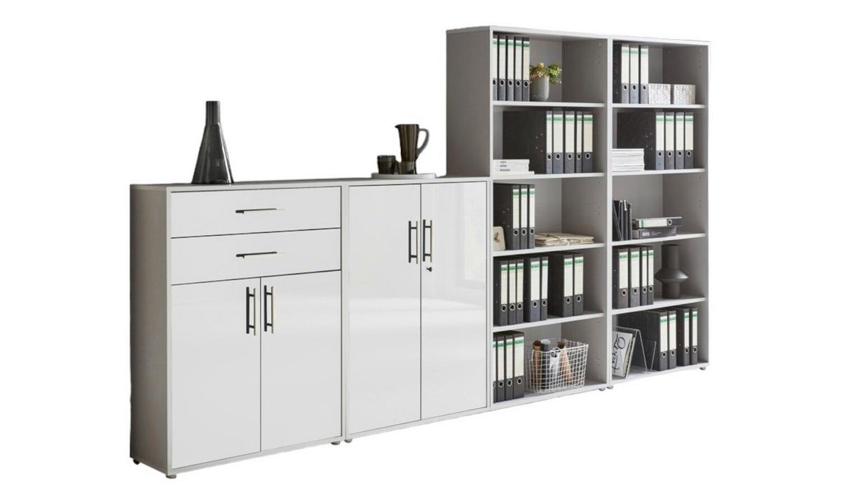 Aktenschrank Office Edition Grau/weiß Hg, B: 337,6 Cm - Weiß Hochglanz/Grau, MODERN, Holzwerkstoff (337,6/185,6/33cm) - MID.YOU