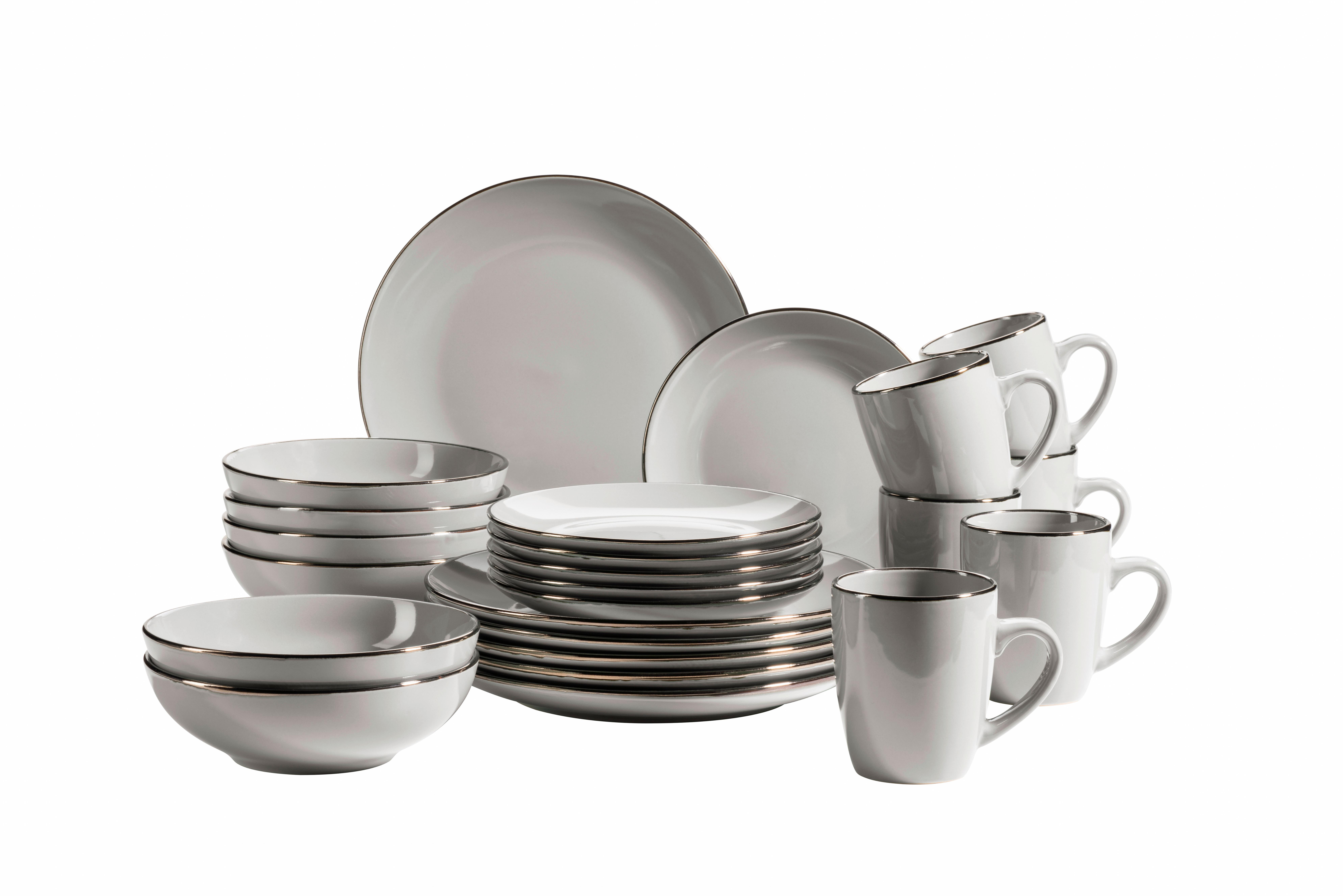 Kombiservice Metallic Rim 6 Personen Geschirr Set - Grau, Basics, Keramik (43/32,5/32cm) - Mäser
