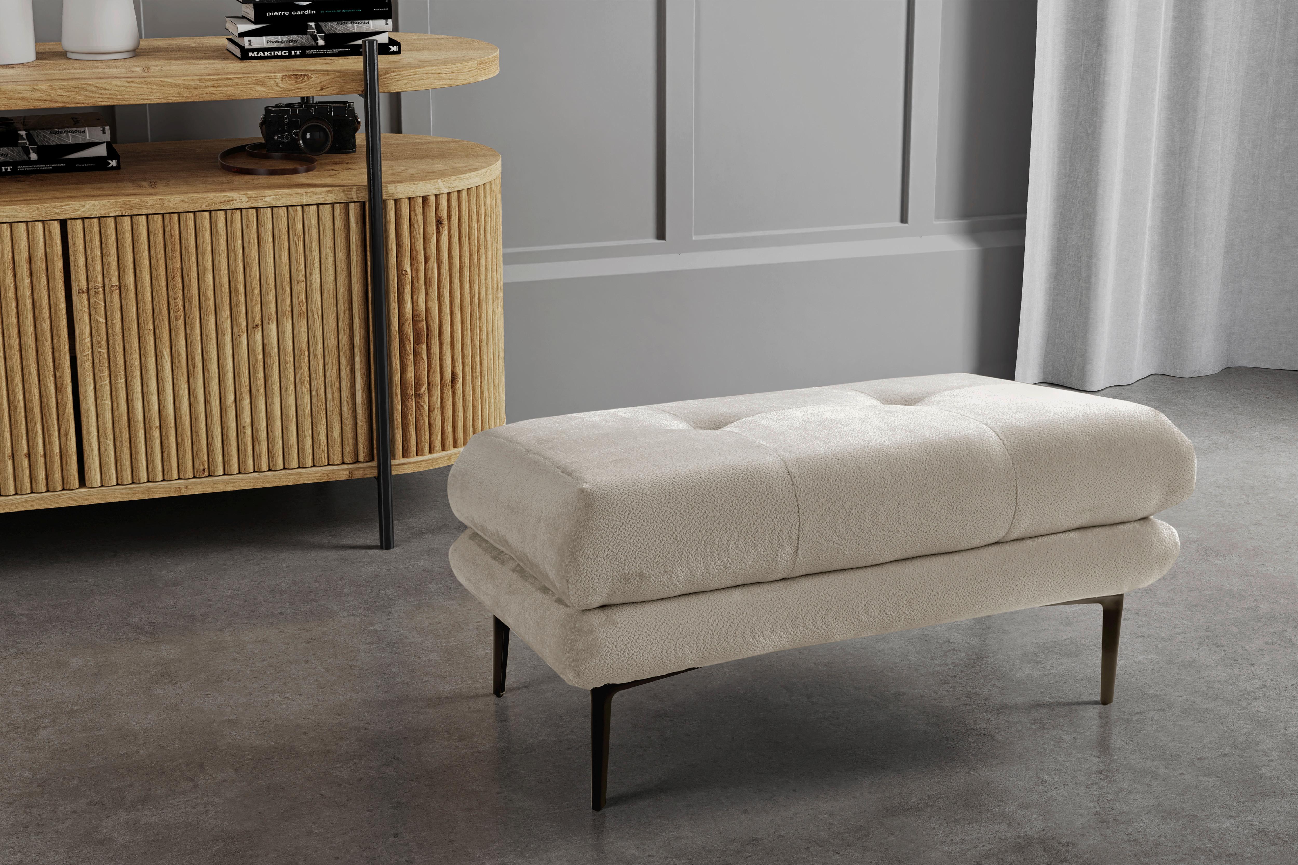Hocker Ankona Creme/Schwarz, 80 cm - Creme/Schwarz, Design, Textil (80/48/80cm) - MID.YOU