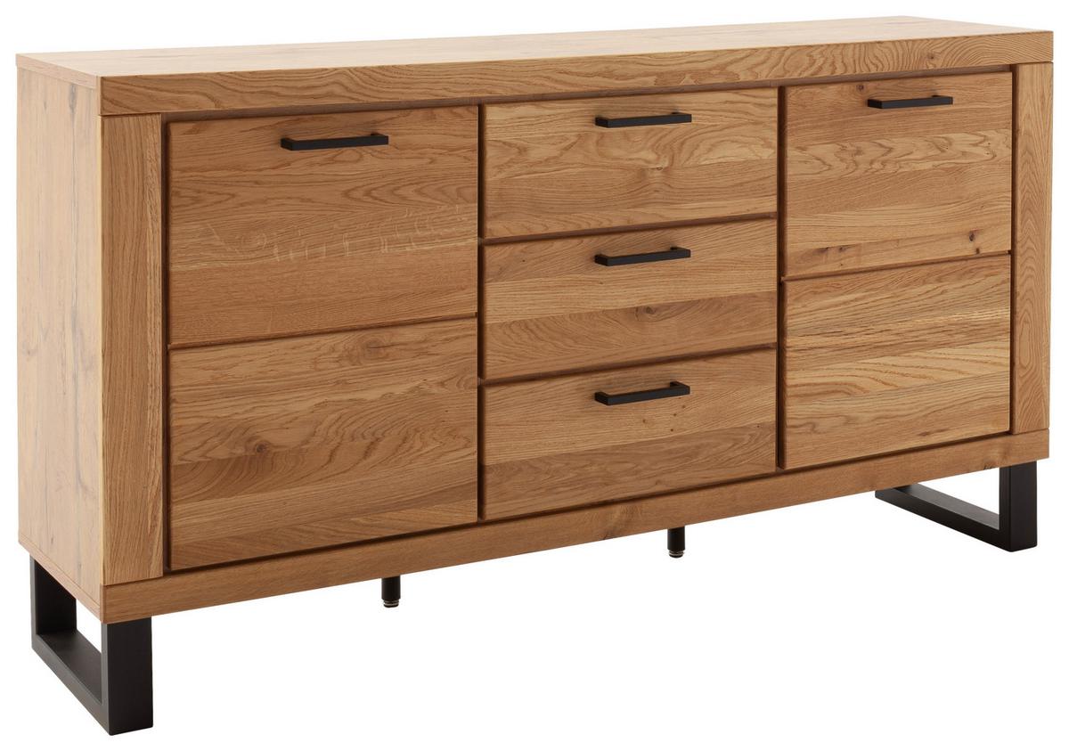Sideboard Kambo Wildeiche 2 Türen 3 Laden - Wildeiche/Schwarz, ROMANTIK / LANDHAUS, Holz/Holzwerkstoff (158,5/83/40cm)