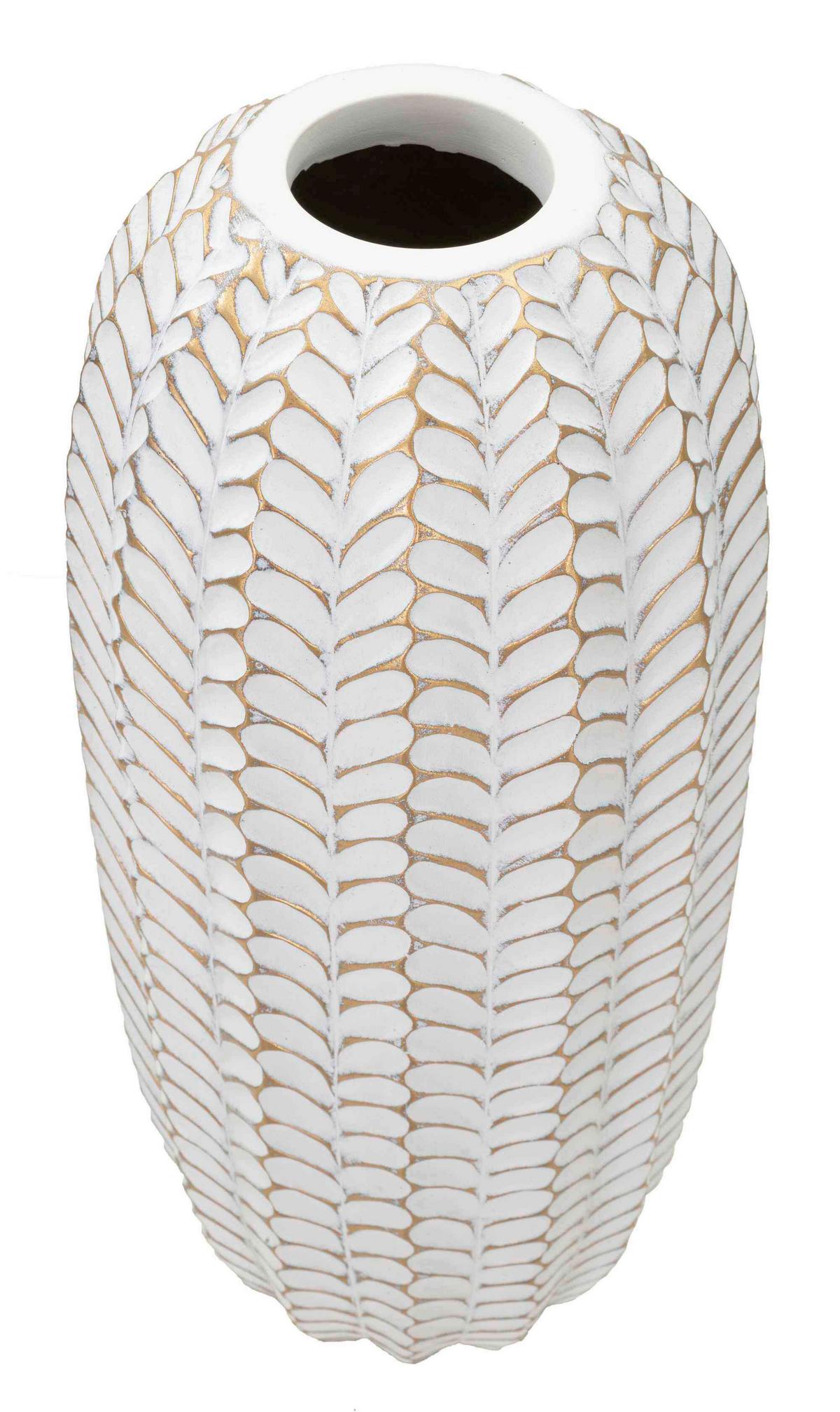 Vase Resina Leaf Weiß, Goldfarben B: 18,5 cm - Goldfarben/Weiß, Basics, Kunststoff (18.5/46/18.5cm)