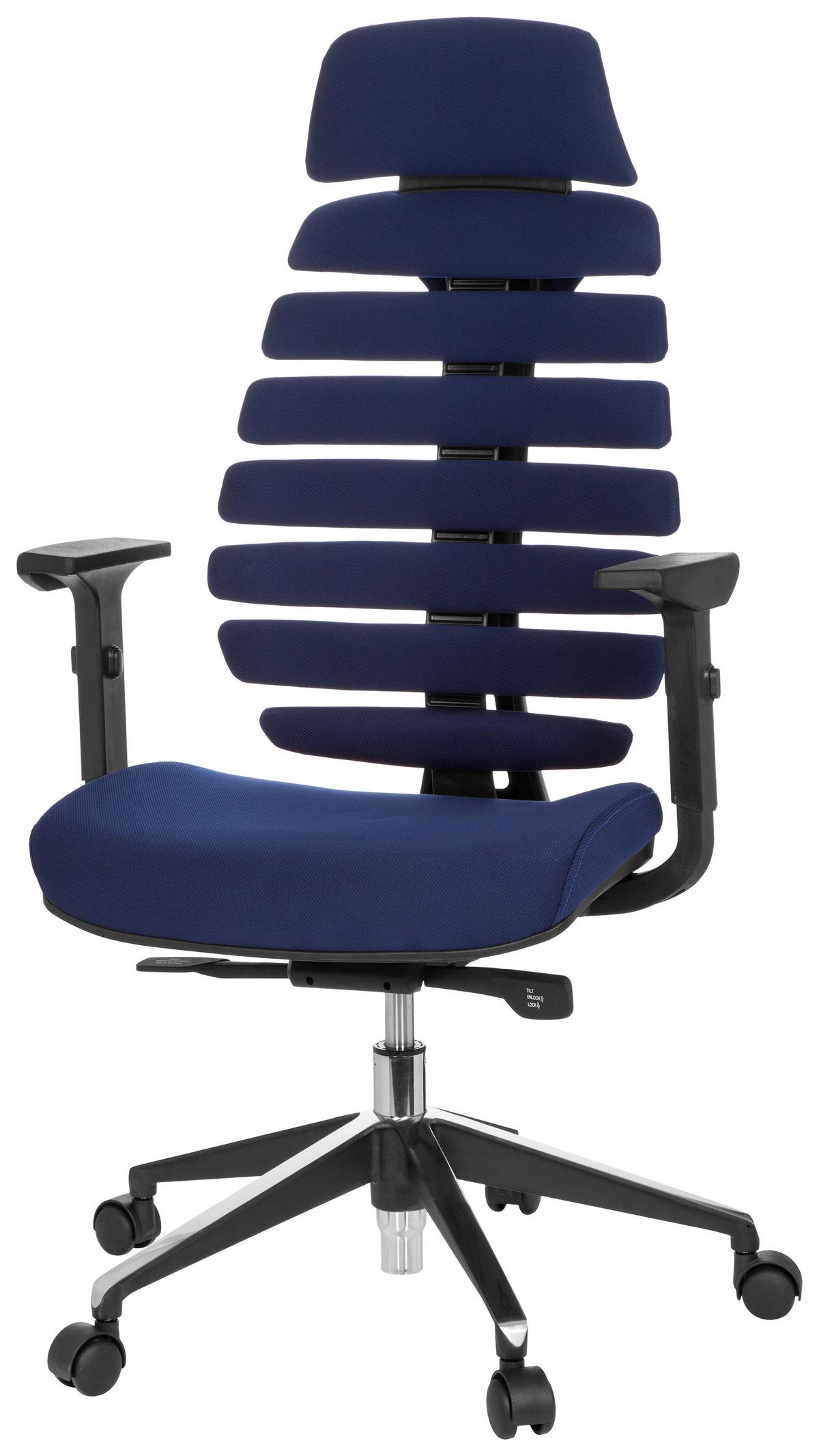 Drehstuhl Ergo Line II Pro Blau/Schwarz - Blau/Alufarben, MODERN, Kunststoff/Textil (65/131/53cm) - MID.YOU