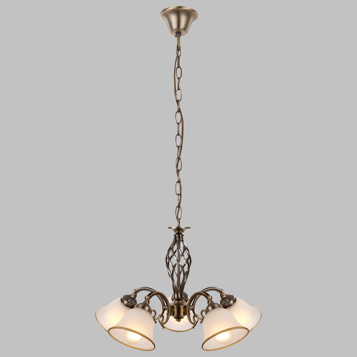Hängeleuchte H: 120 cm 5-Flammig, mit Glasschirm - ROMANTIK / LANDHAUS, Glas/Metall (60/120cm) - Globo