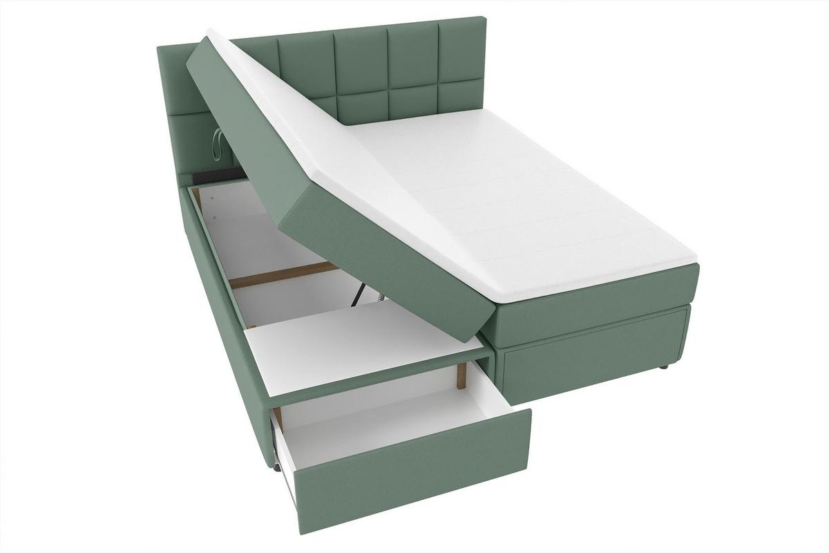 Boxspringbett Garda mit Topper 160x200 - Schwarz/Grün, KONVENTIONELL, Holzwerkstoff/Textil (160/200cm)