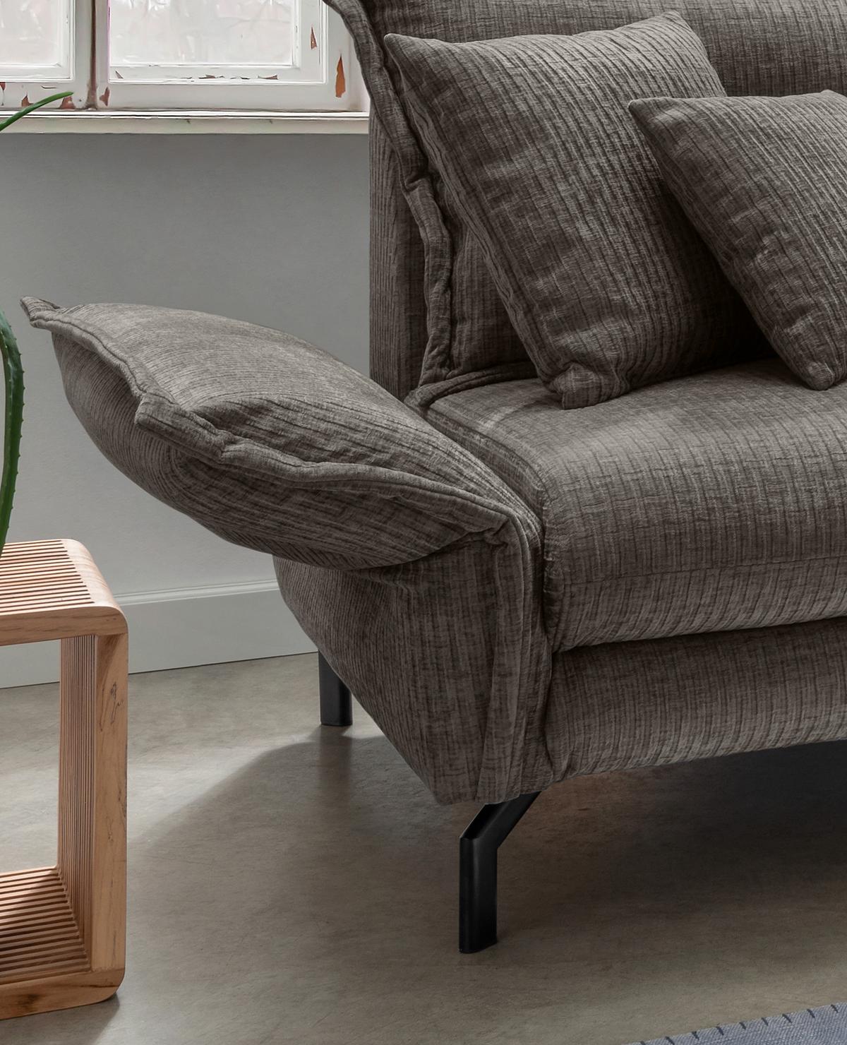 Ecksofa Lava Graubraun S: 255x180 cm - Graubraun/Schwarz, Design, Textil (255/180cm) - Livetastic