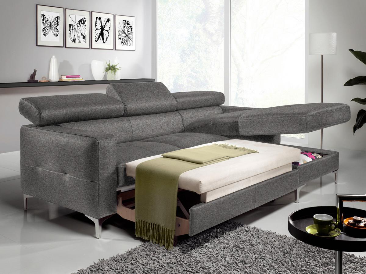 Ecksofa Mit Schlaffunktion Sammy Graubraun - Chromfarben/Graubraun, Design, Textil (226/169cm) - Livetastic