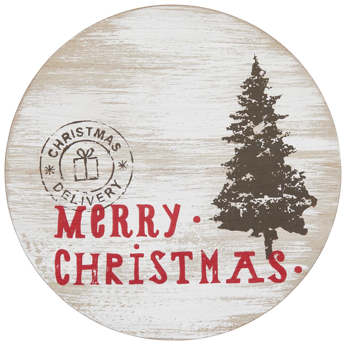 Untersetzer Rund Merry Christmas D: 18 cm - Braun/Weiß, MODERN, Holz (18cm)